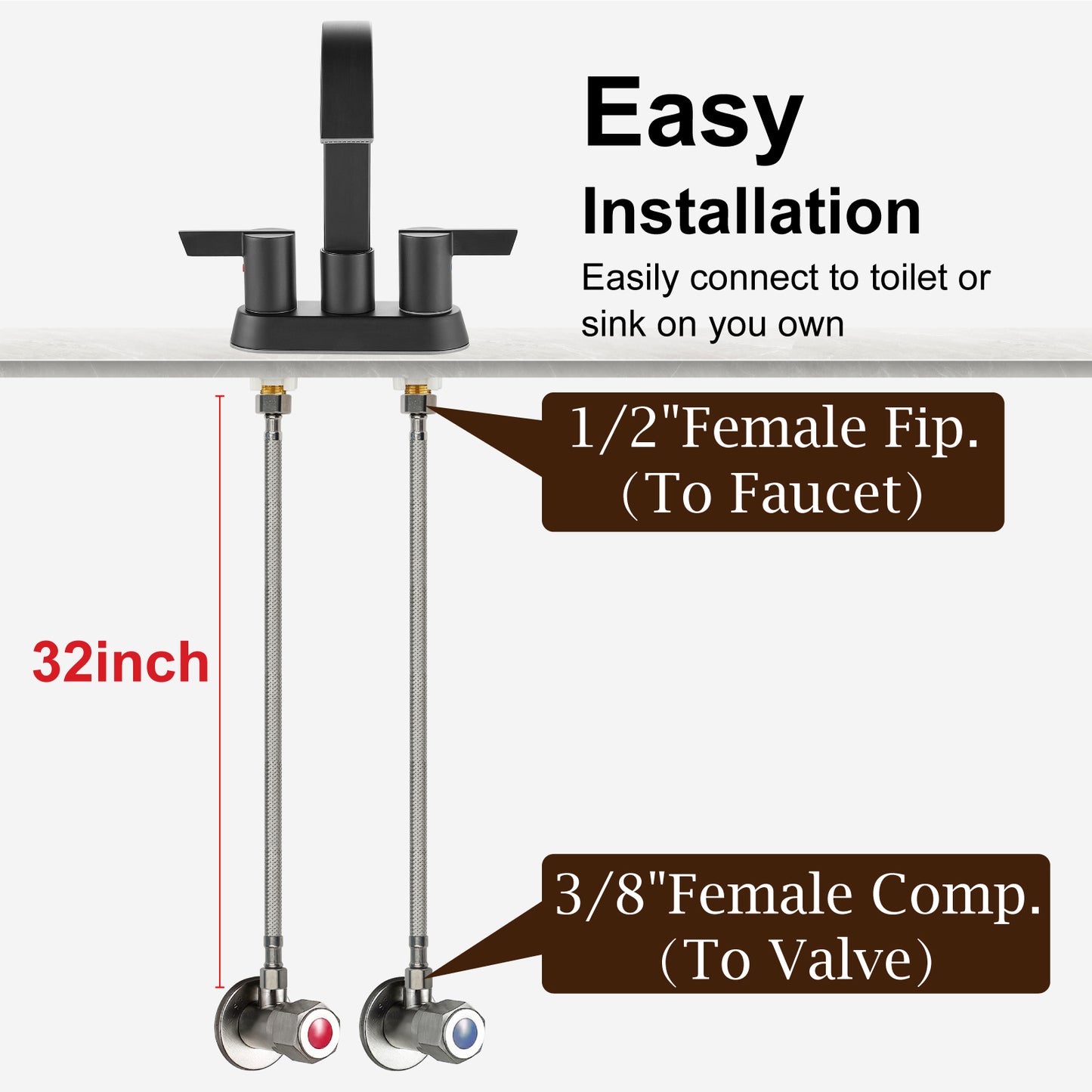 
                  
                    Midanya Faucet Supply Lines,Stainless Steel Braided Water Supply Line, 1/2" FIP x 3/8" COMP Faucet Hose, Faucet Hose Connector x 2 Pcs (1 Pair)
                  
                
