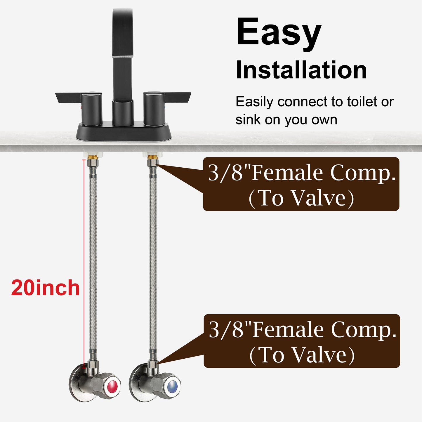 
                  
                    Midanya Faucet Supply Lines,Stainless Steel Braided Water Supply Line, 3/8" COMP x 3/8" COMP Faucet Hose, Faucet Hose Connector x 2 Pcs (1 Pair)
                  
                