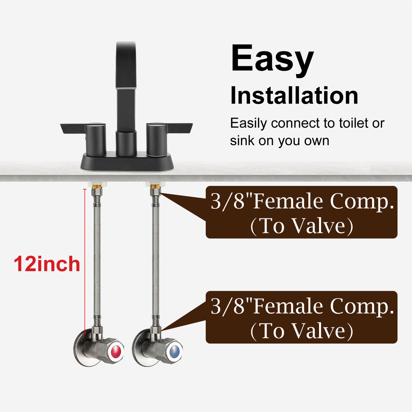 
                  
                    Midanya Faucet Supply Lines,Stainless Steel Braided Water Supply Line, 3/8" COMP x 3/8" COMP Faucet Hose, Faucet Hose Connector x 2 Pcs (1 Pair)
                  
                