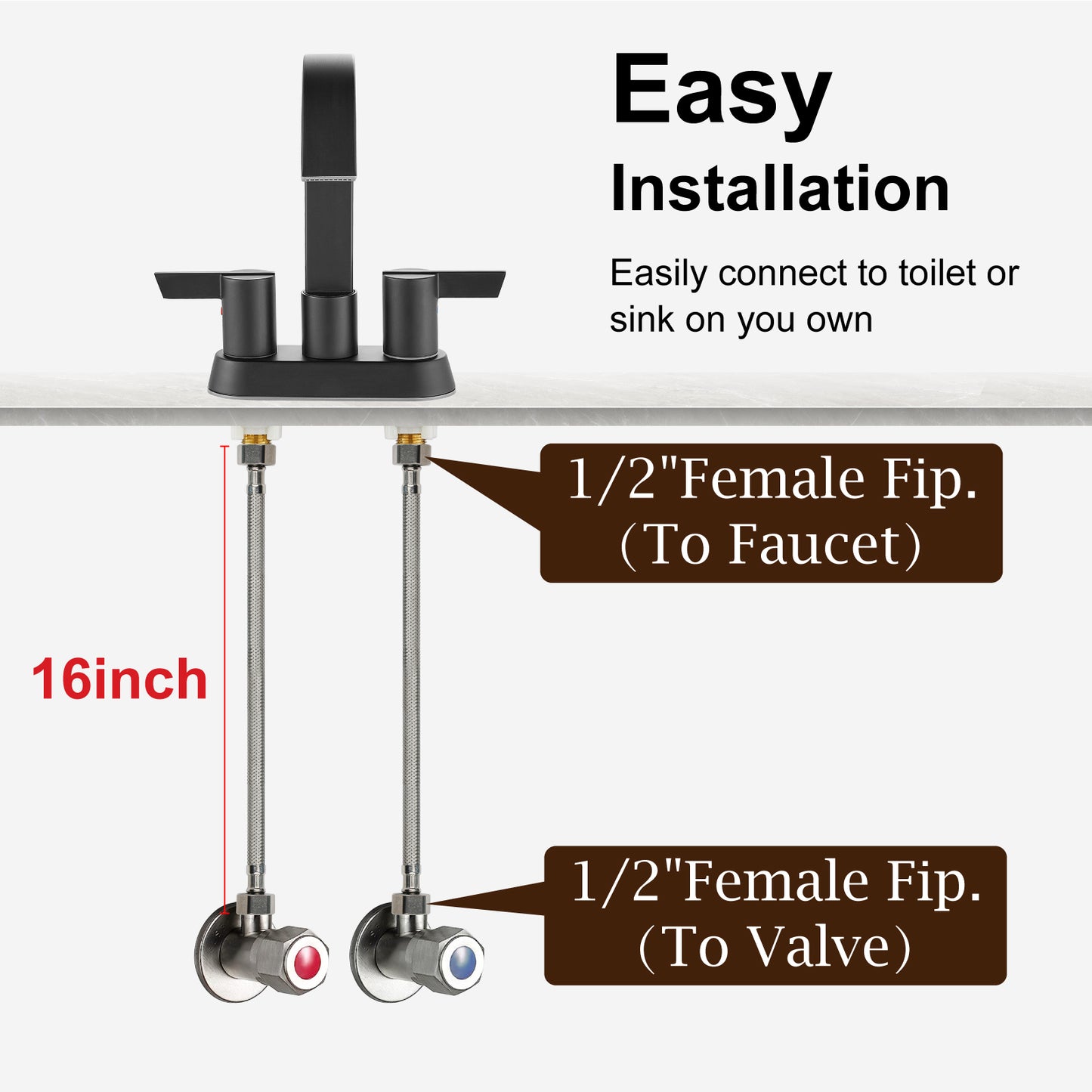
                  
                    Midanya Faucet Supply Lines,Stainless Steel Braided Water Supply Line, 1/2" FIP x 1/2" FIP Faucet Hose, Faucet Hose Connector x 2 Pcs (1 Pair)
                  
                