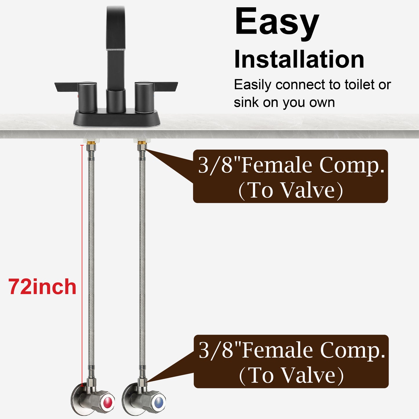 
                  
                    Midanya Faucet Supply Lines,Stainless Steel Braided Water Supply Line, 3/8" COMP x 3/8" COMP Faucet Hose, Faucet Hose Connector x 2 Pcs (1 Pair)
                  
                