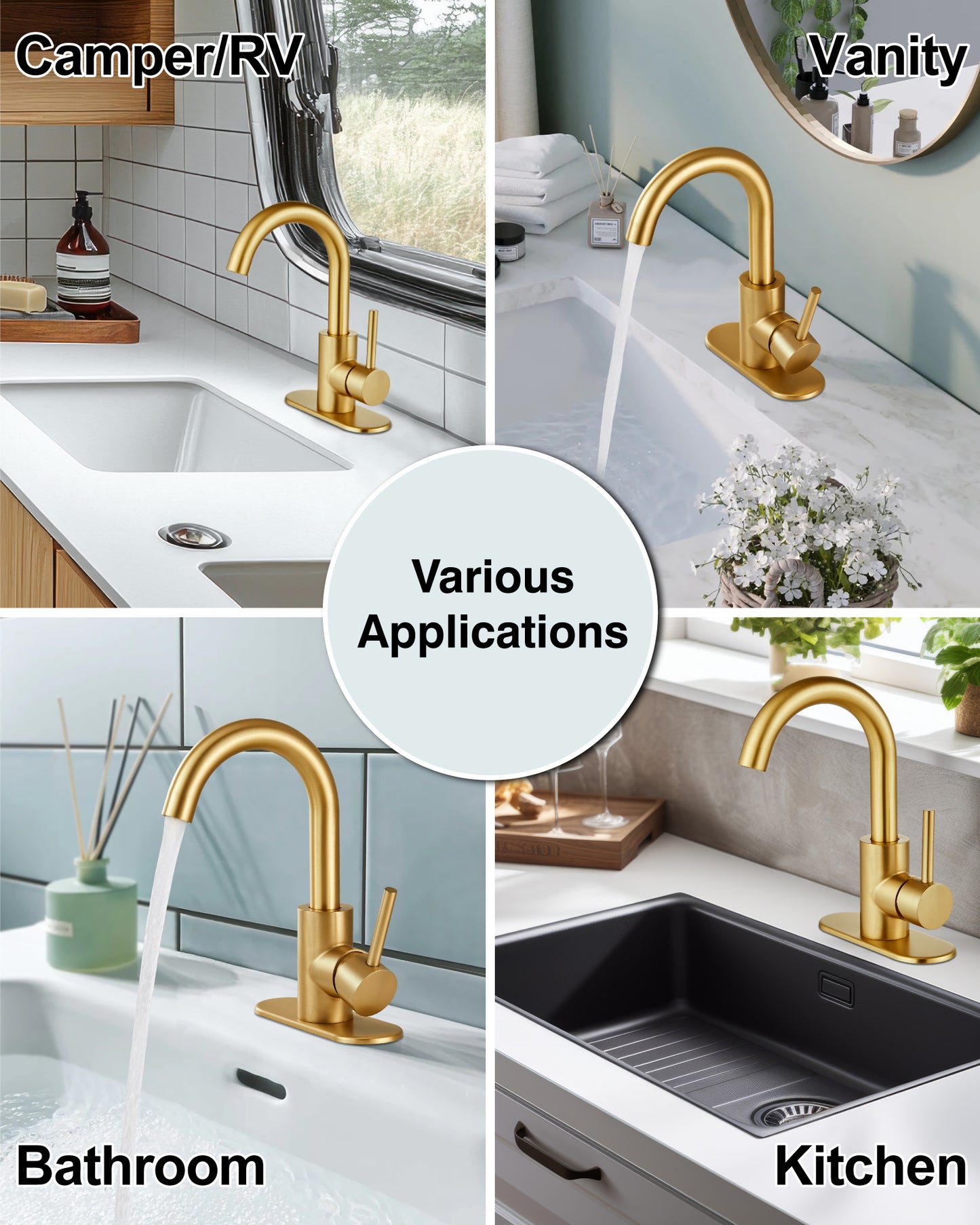 
                  
                    Midanya Single Handle Bathroom Sink Faucet, Wet Bar Pre-Kitchen Farmhouse RV Small Vanity Faucet with 360°Rotation Spout with Deck Plate, Supply Hoses and Drain Stopper
                  
                