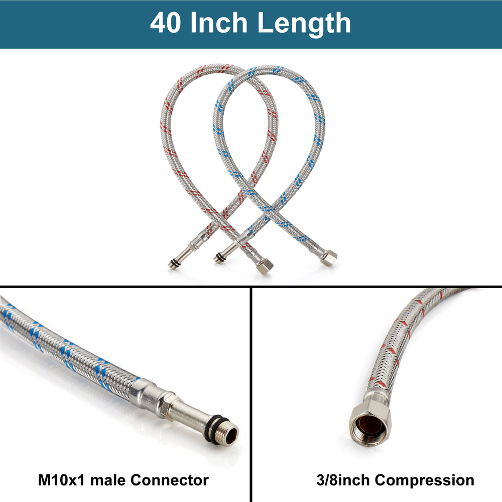 
                  
                    Midanya Faucet Connector, Braided Stainless Steel Supply Hose 3/8-Inch Female Compression Thread x M10 Male Connector, x 2 Pcs (1 Pair)
                  
                