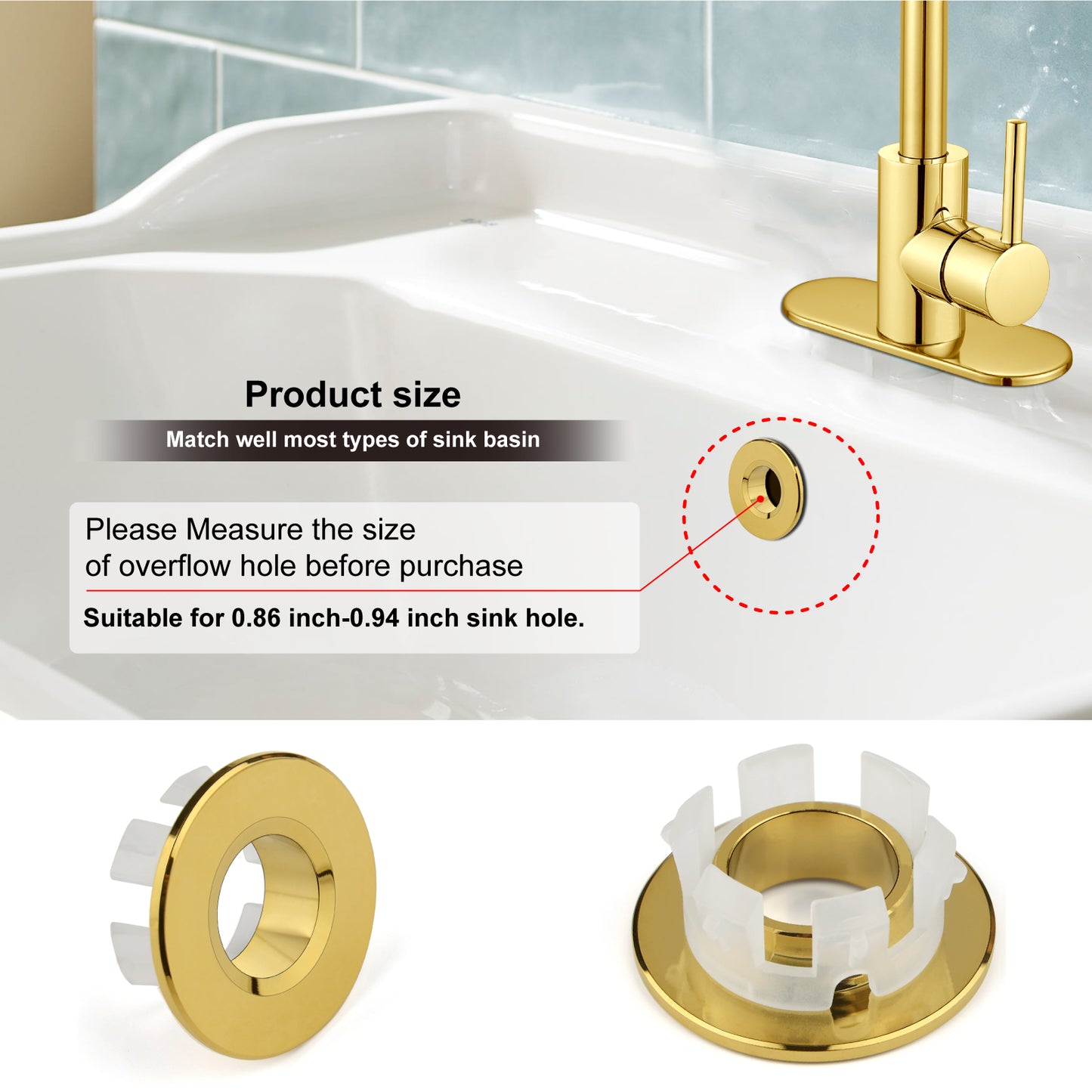 
                  
                    Midanya Sink Basin Trim Overflow Cover, Solid Brass Insert in Hole Round Caps, Vanity Vessel Sink Overflow Ring, Sink Overflow Cover Round Caps for Kitchen Bathroom, Pack of 1
                  
                