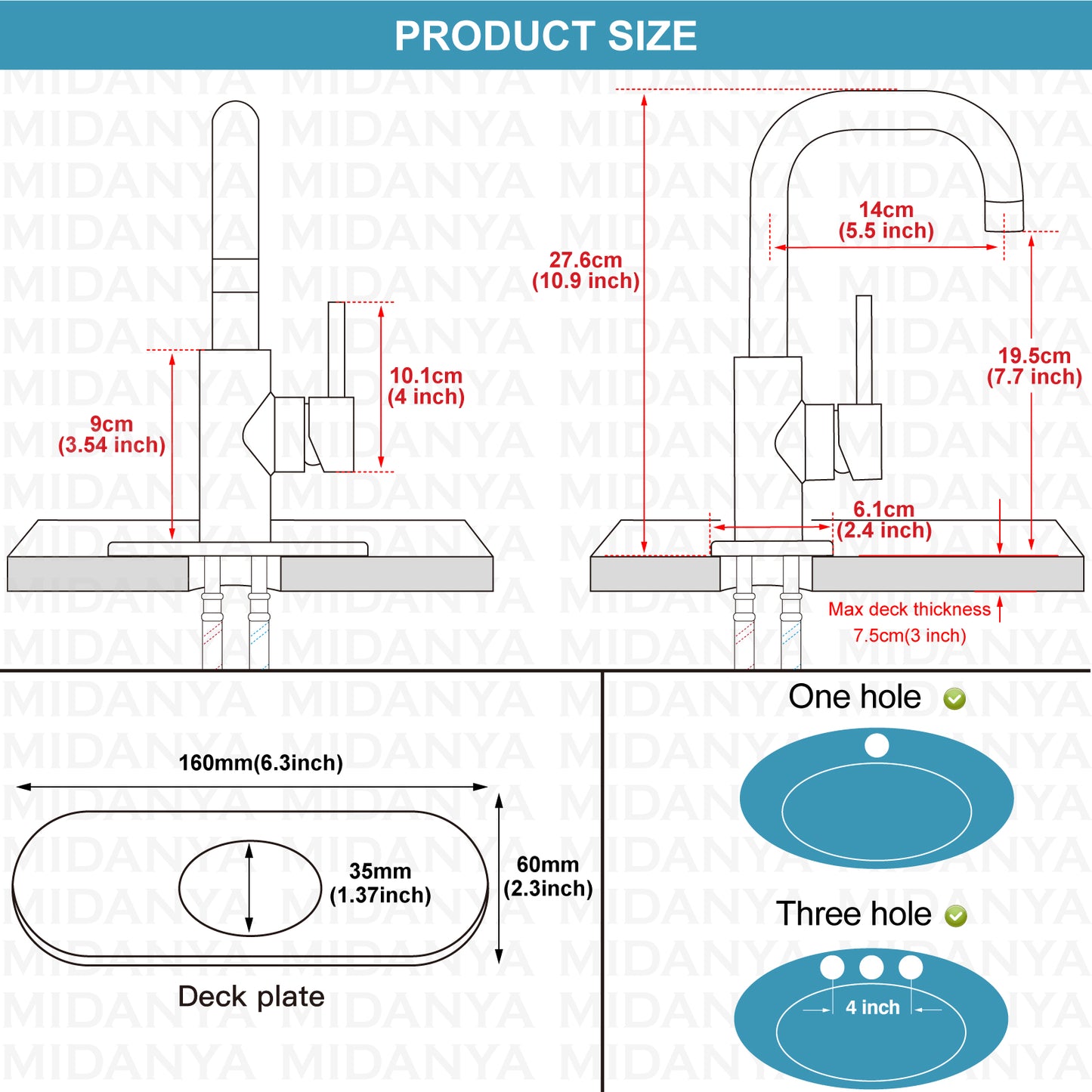 
                  
                    Midanya Bathroom Sink Faucet Single Handle, RV Small Vanity Faucet Wet Bar Pre-Kitchen Farmhouse with 360°Rotation Spout and Deck Plate, Supply Hoses and Pop-up Drain
                  
                