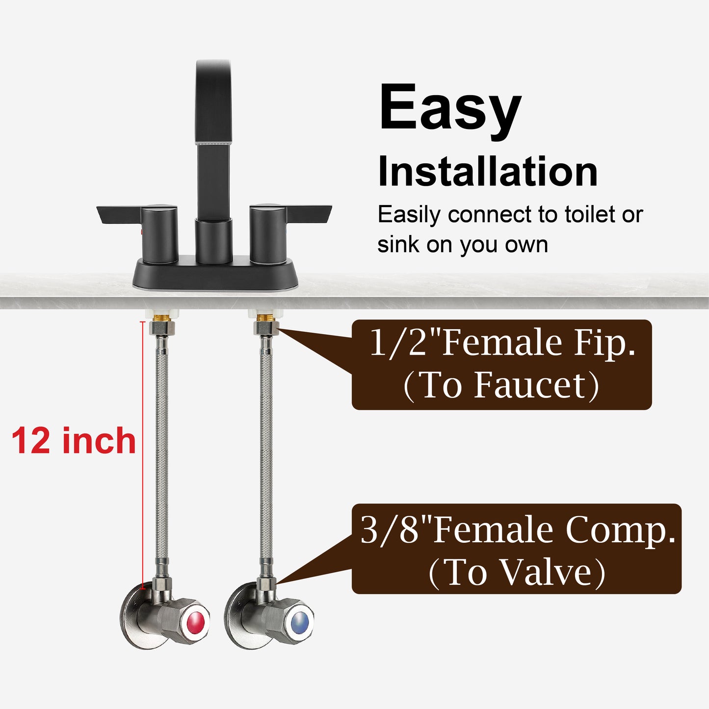 
                  
                    Midanya Faucet Supply Lines,Stainless Steel Braided Water Supply Line, 1/2" FIP x 3/8" COMP Faucet Hose, Faucet Hose Connector x 2 Pcs (1 Pair)
                  
                