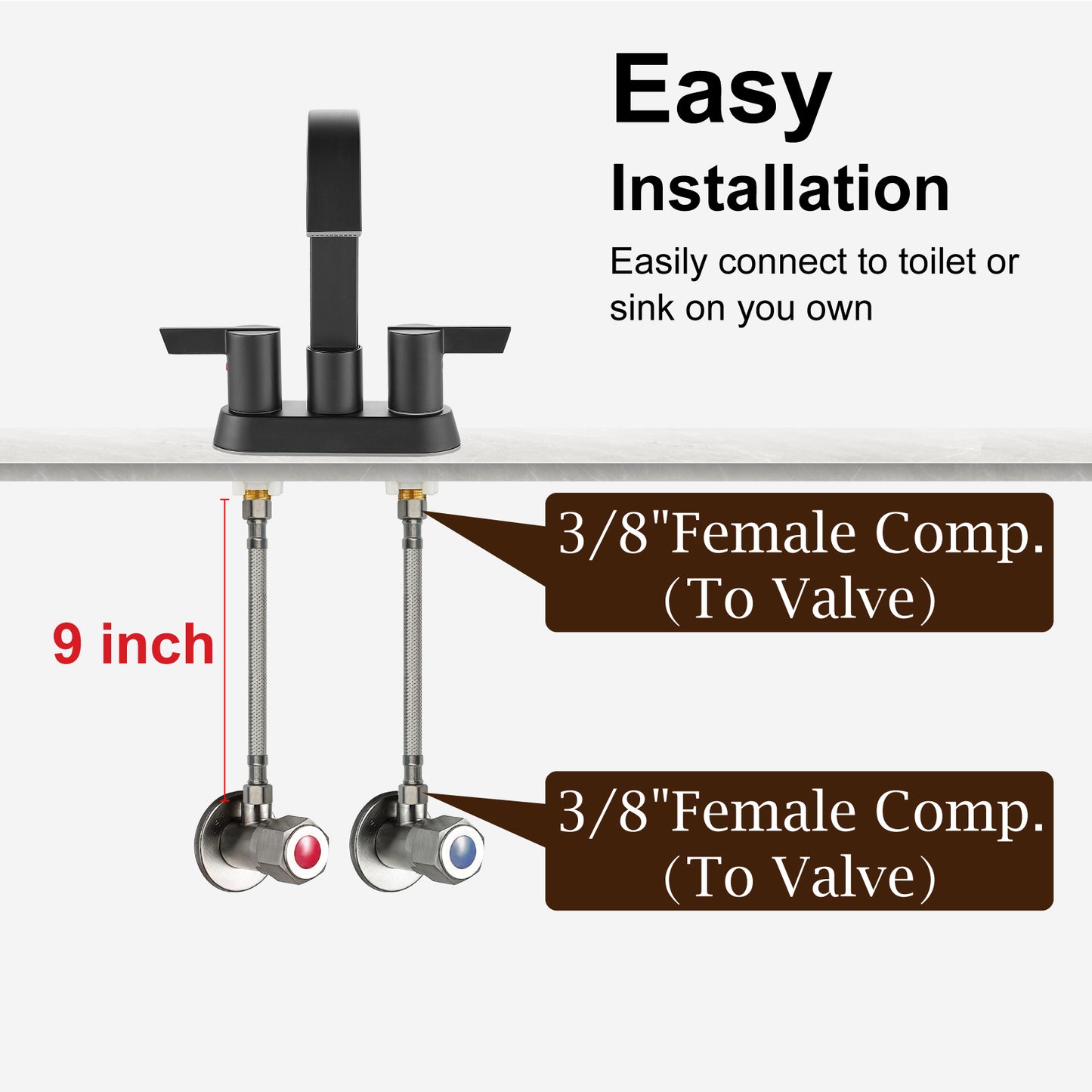 
                  
                    Midanya Faucet Supply Lines,Stainless Steel Braided Water Supply Line, 3/8" COMP x 3/8" COMP Faucet Hose, Faucet Hose Connector x 2 Pcs (1 Pair)
                  
                