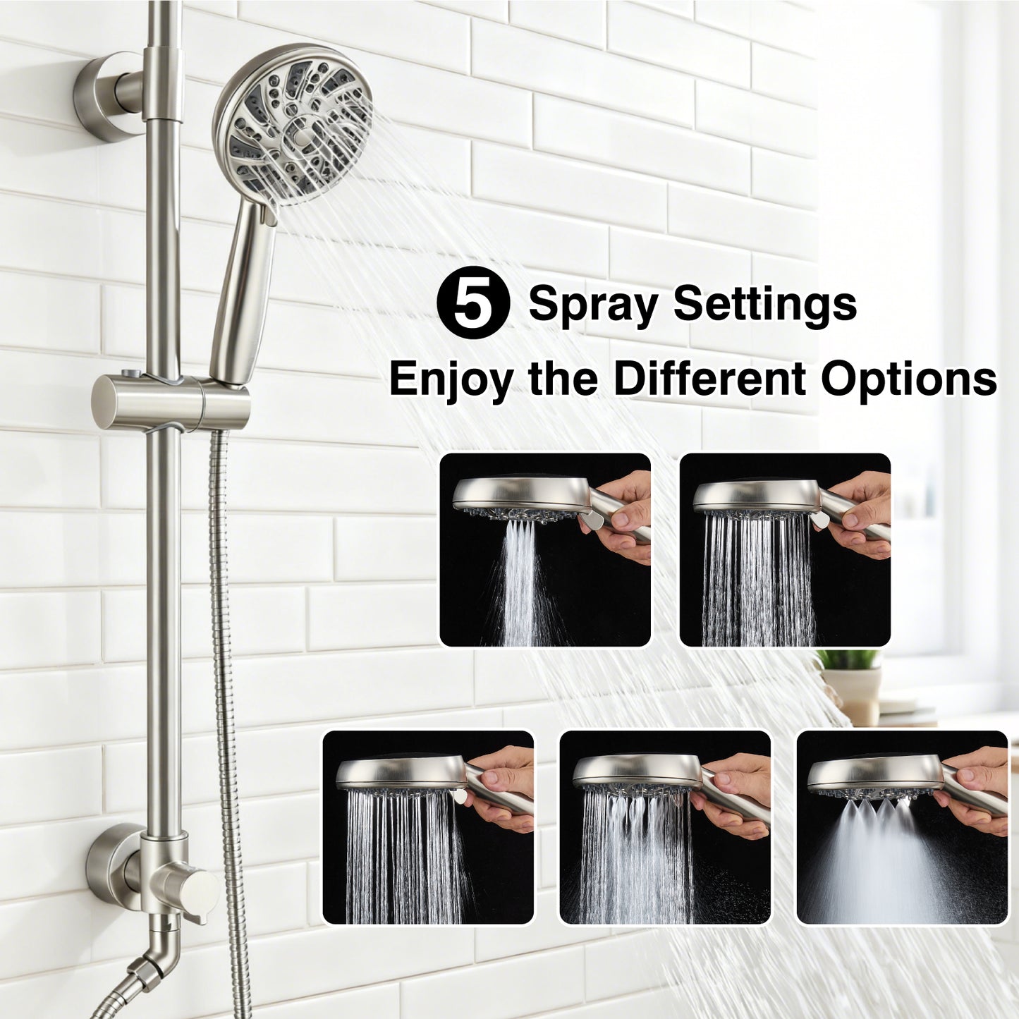
                  
                    Midanya Retrofit Rain Shower System Wall Mount 8 Inch Rainfall Shower Head with 5-setting Handheld Spray Combo with Slide Bar
                  
                