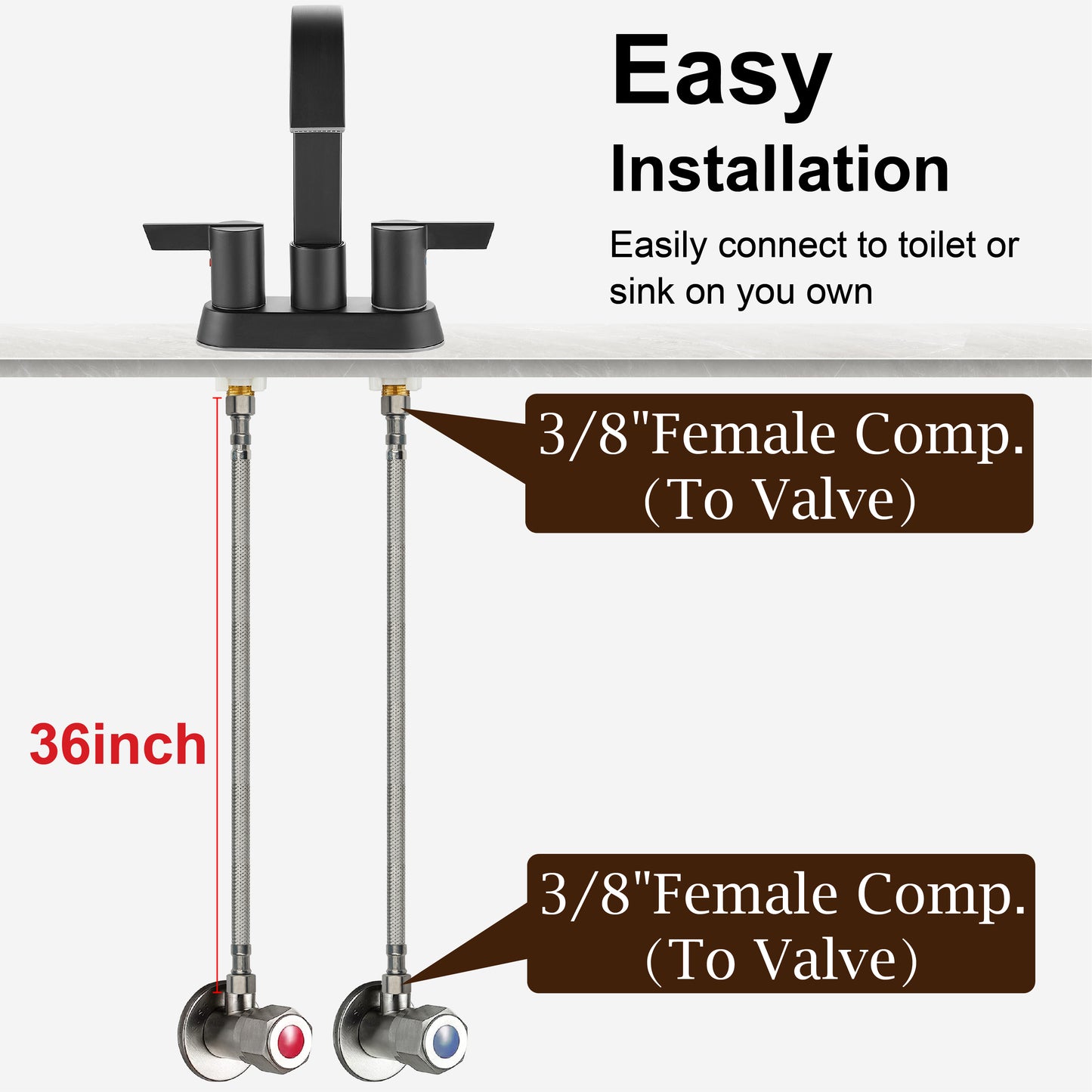 
                  
                    Midanya Faucet Supply Lines,Stainless Steel Braided Water Supply Line, 3/8" COMP x 3/8" COMP Faucet Hose, Faucet Hose Connector x 2 Pcs (1 Pair)
                  
                