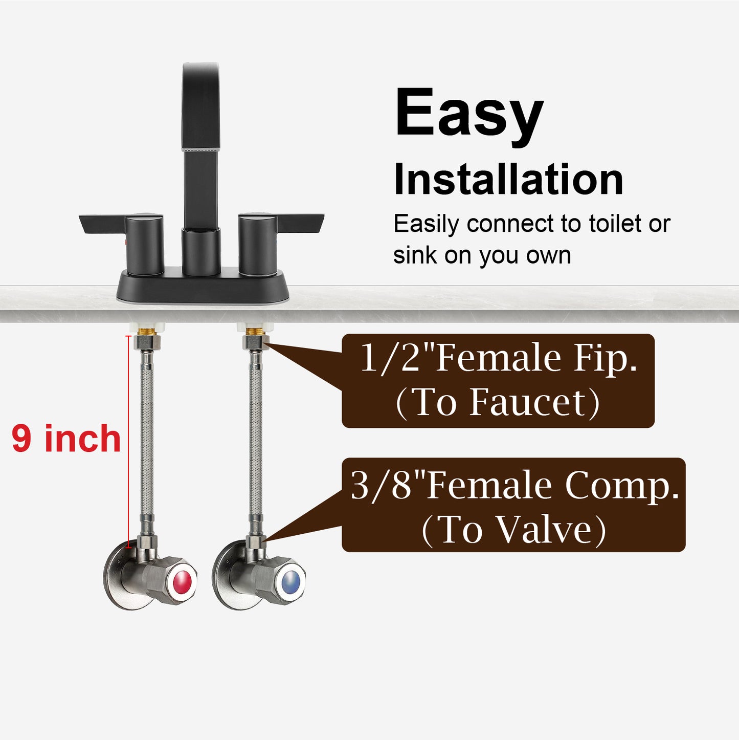
                  
                    Midanya Faucet Supply Lines,Stainless Steel Braided Water Supply Line, 1/2" FIP x 3/8" COMP Faucet Hose, Faucet Hose Connector x 2 Pcs (1 Pair)
                  
                