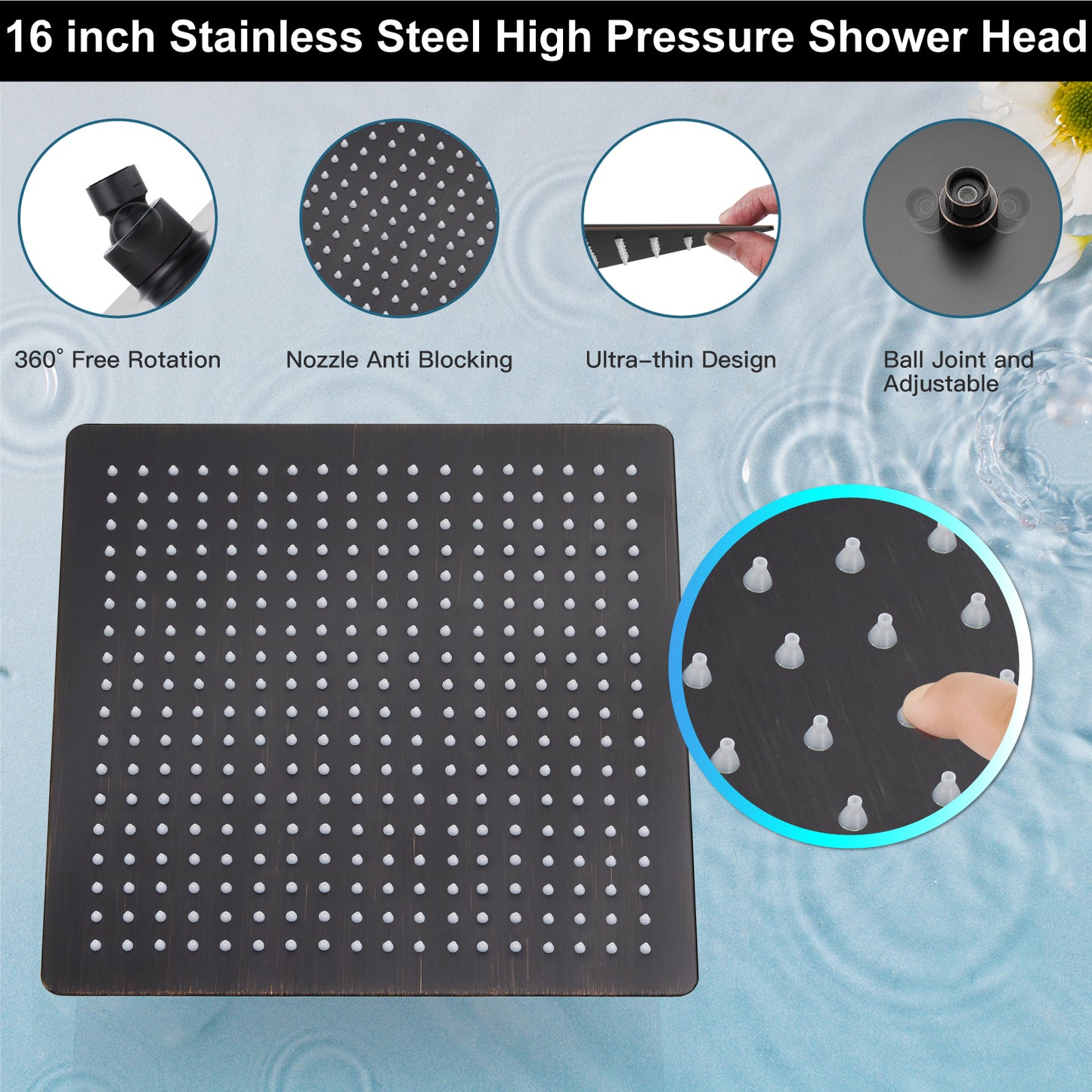 
                  
                    Midanya Rain Shower System Wall Mount Shower Faucet Set 16 Inch Square High Pressure Showerhead with Hand Sprayer Rough-In Valve Body and Trim Included Mixer Shower Combo Set Bathroom
                  
                