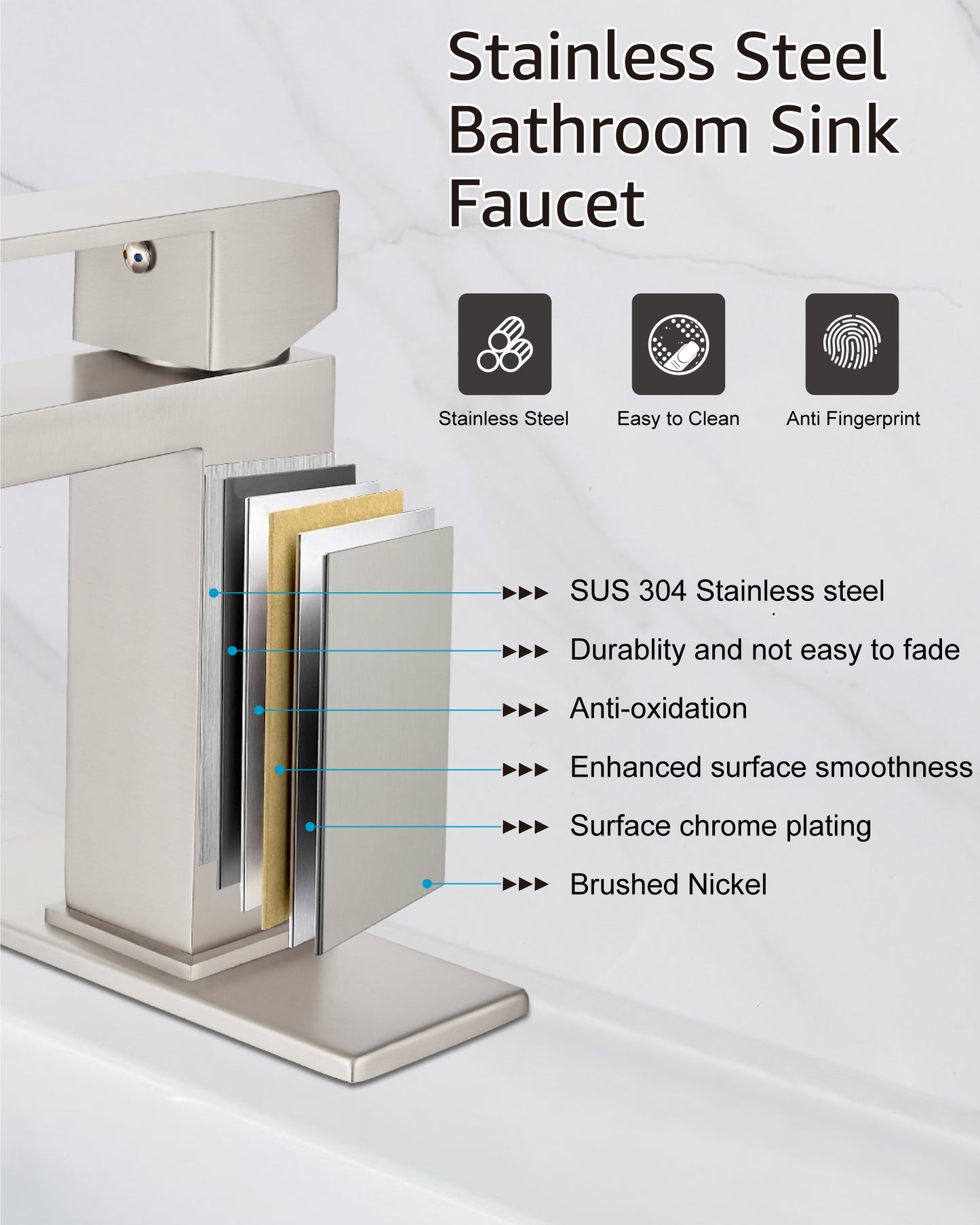 
                  
                    Midanya Bathroom Sink Faucet 1 Hole Single Handle Deck Mount Lavatory Mixer Tap with Cover Plate and Pop-up Drain One Lever Stainless Steel SUS304 Commercial
                  
                