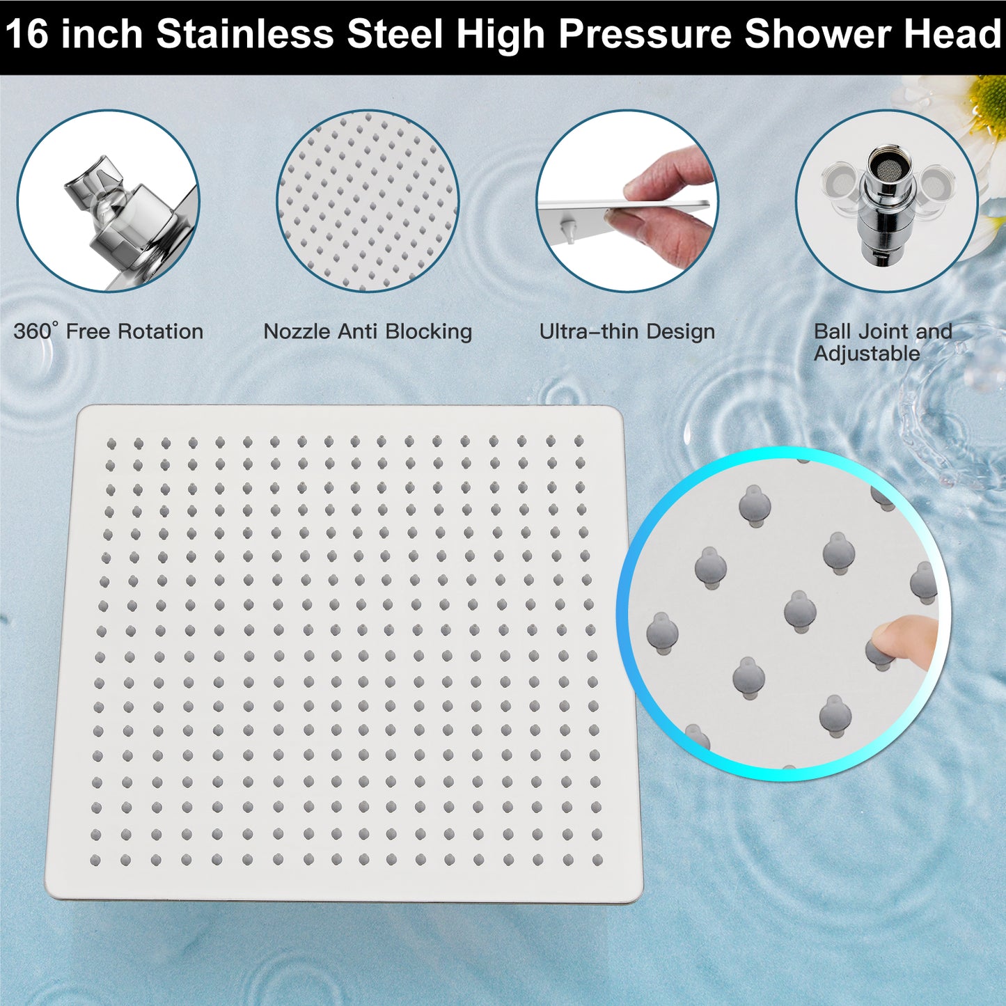 
                  
                    Midanya Rain Shower System Wall Mount Shower Faucet Set 16 Inch Square High Pressure Showerhead with Hand Sprayer Rough-In Valve Body and Trim Included Mixer Shower Combo Set Bathroom
                  
                