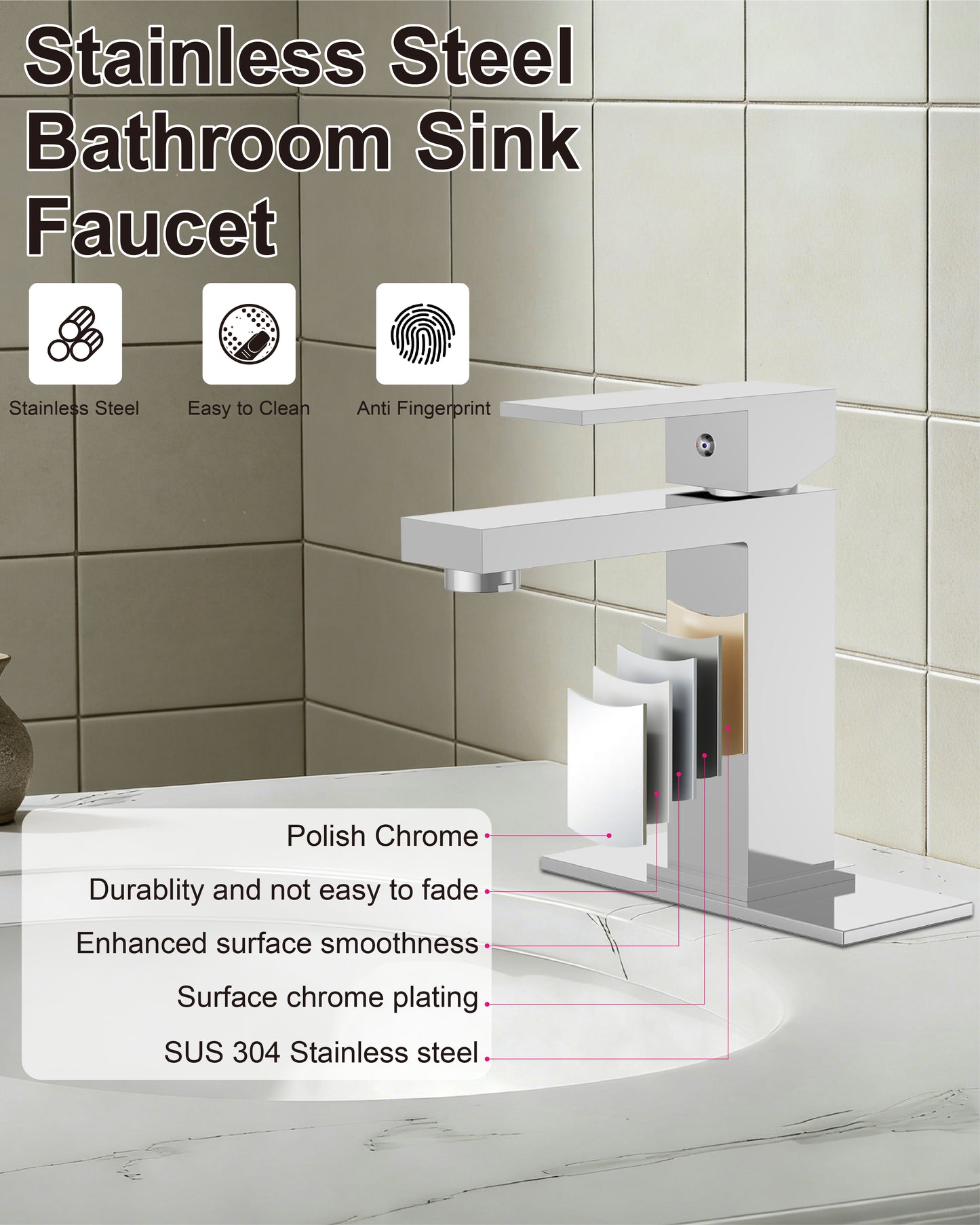 
                  
                    Midanya Bathroom Sink Faucet 1 Hole Single Handle Deck Mount Lavatory Mixer Tap with Cover Plate and Pop-up Drain One Lever Stainless Steel SUS304 Commercial
                  
                