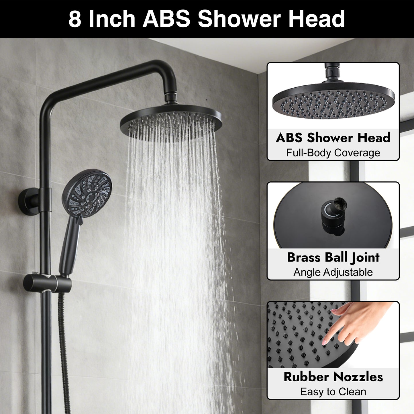 
                  
                    Midanya Retrofit Rain Shower System Wall Mount 8 Inch Rainfall Shower Head with 5-setting Handheld Spray Combo with Slide Bar
                  
                