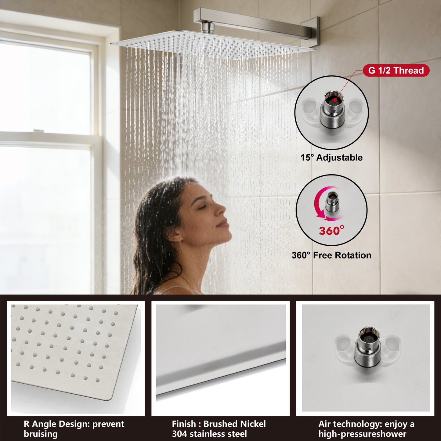 
                  
                    Midanya Rain Shower System Tub Shower Faucet Set 16 Inch Square Rainfall High Pressure Shower Head with Handheld Sprayer and Waterfall Tub Spout Rough-in Valve Shower Mixer Combo
                  
                