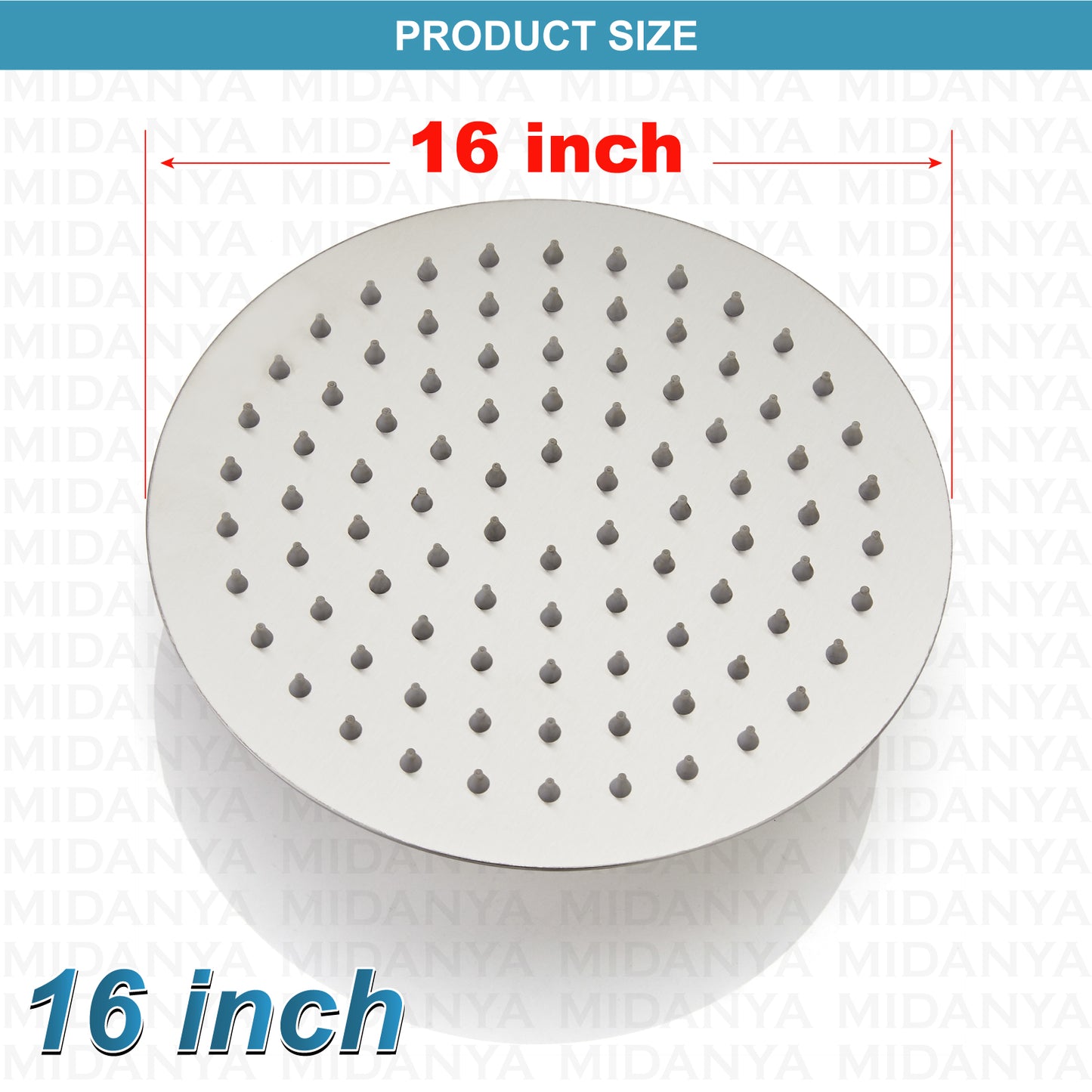 
                  
                    Midanya Round Rainfall Shower Head,16 Inch Stainless Steel High Pressure High Flow Stainless Steel Rainfall Shower Head,Ultra Thin Design High Pressure
                  
                