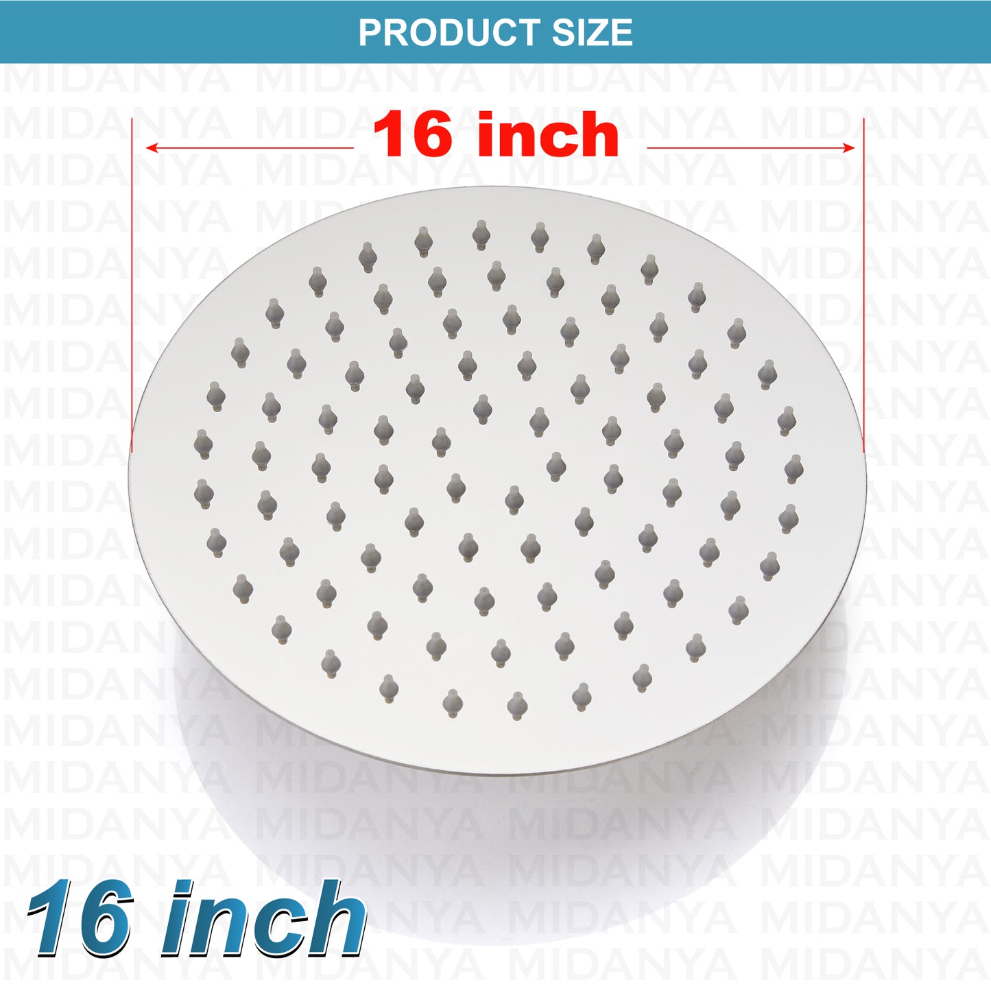 
                  
                    Midanya Round Rainfall Shower Head,16 Inch Stainless Steel High Pressure High Flow Stainless Steel Rainfall Shower Head,Ultra Thin Design High Pressure
                  
                