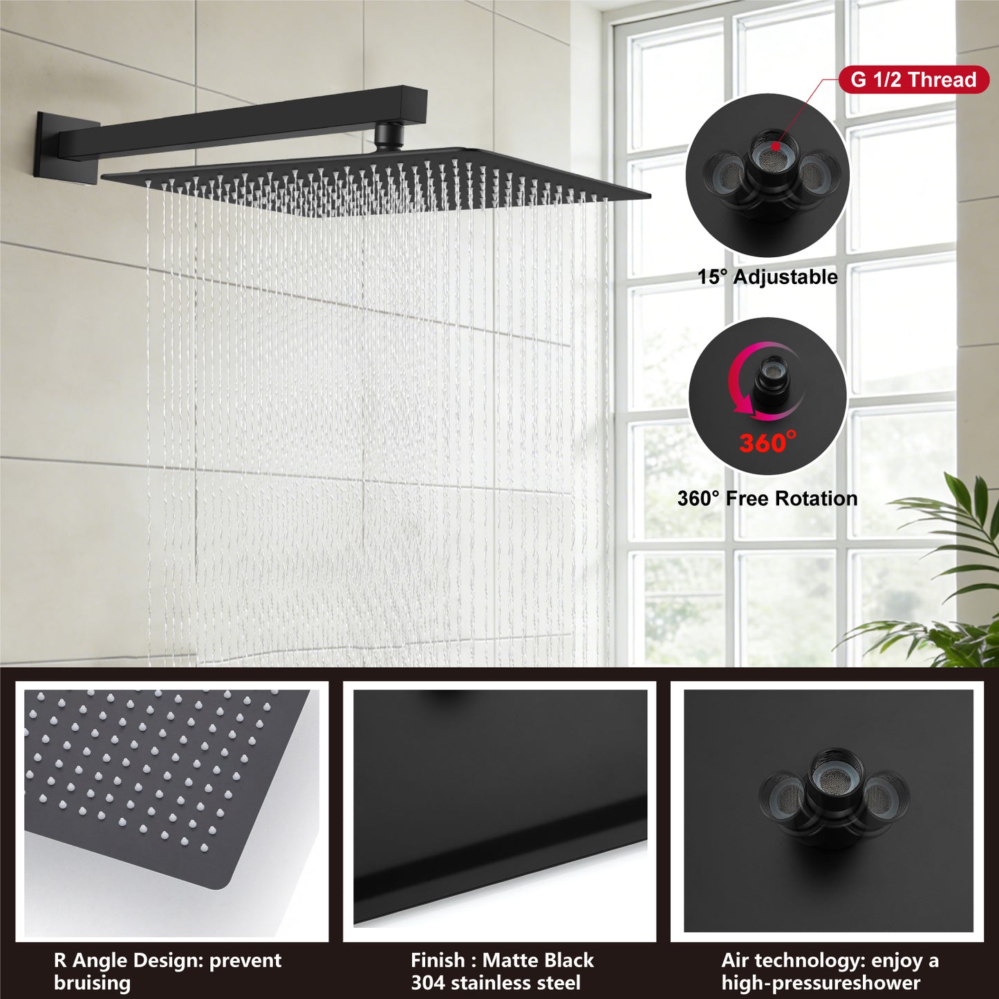 
                  
                    Midanya Rain Shower System Tub Shower Faucet Set 16 Inch Square Rainfall High Pressure Shower Head with Handheld Sprayer and Waterfall Tub Spout Rough-in Valve Shower Mixer Combo
                  
                