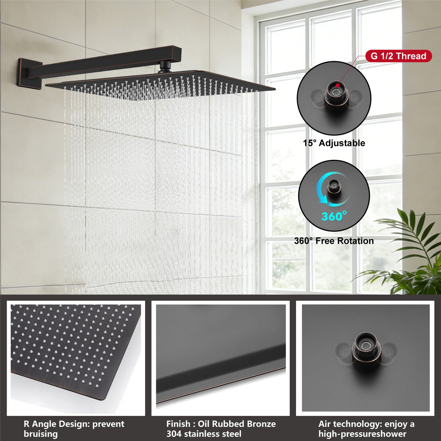 
                  
                    Midanya Rain Shower System Tub Shower Faucet Set 16 Inch Square Rainfall High Pressure Shower Head with Handheld Sprayer and Waterfall Tub Spout Rough-in Valve Shower Mixer Combo
                  
                