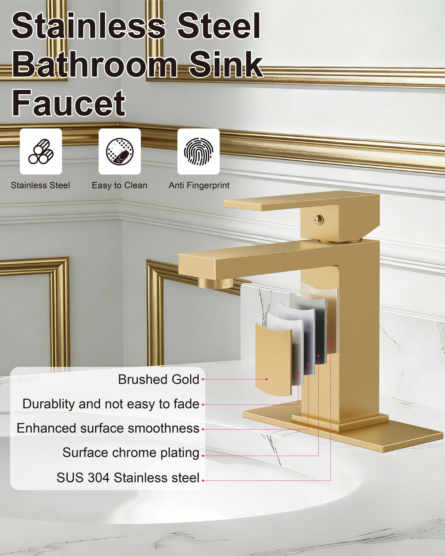 
                  
                    Midanya Bathroom Sink Faucet 1 Hole Single Handle Deck Mount Lavatory Mixer Tap with Cover Plate and Pop-up Drain One Lever Stainless Steel SUS304 Commercial
                  
                
