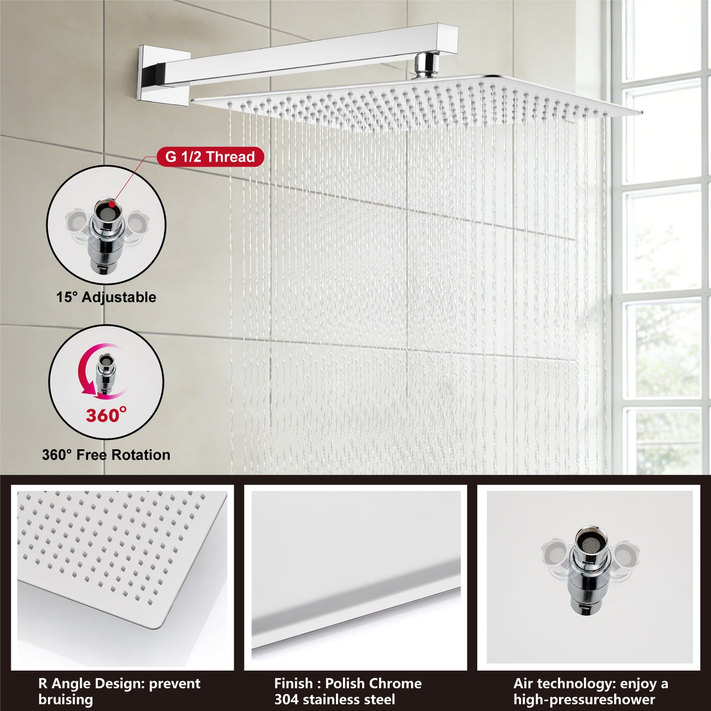 
                  
                    Midanya Rain Shower System Tub Shower Faucet Set 16 Inch Square Rainfall High Pressure Shower Head with Handheld Sprayer and Waterfall Tub Spout Rough-in Valve Shower Mixer Combo
                  
                
