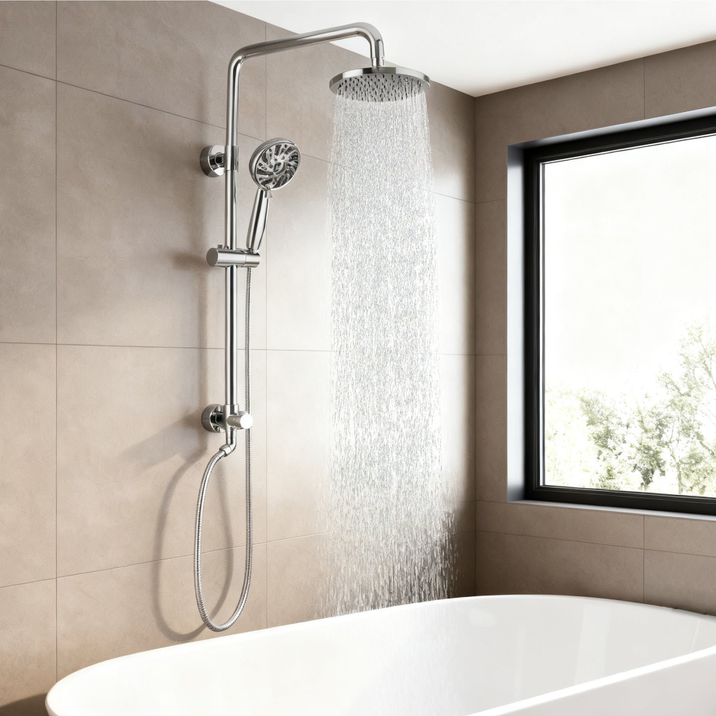 
                  
                    Midanya Retrofit Rain Shower System Wall Mount 8 Inch Rainfall Shower Head with 5-setting Handheld Spray Combo with Slide Bar
                  
                