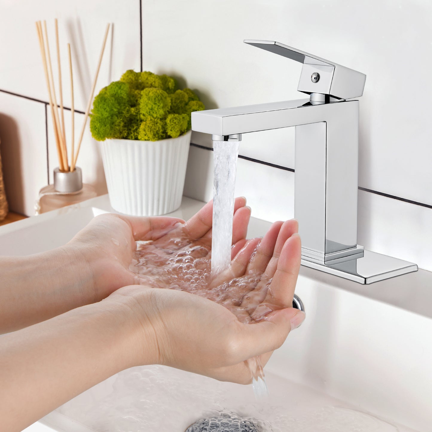 
                  
                    Midanya Bathroom Sink Faucet One Hole Single Handle Deck Mount Lavatory Bathroom Faucet with Water Supply Lines Without Drain
                  
                