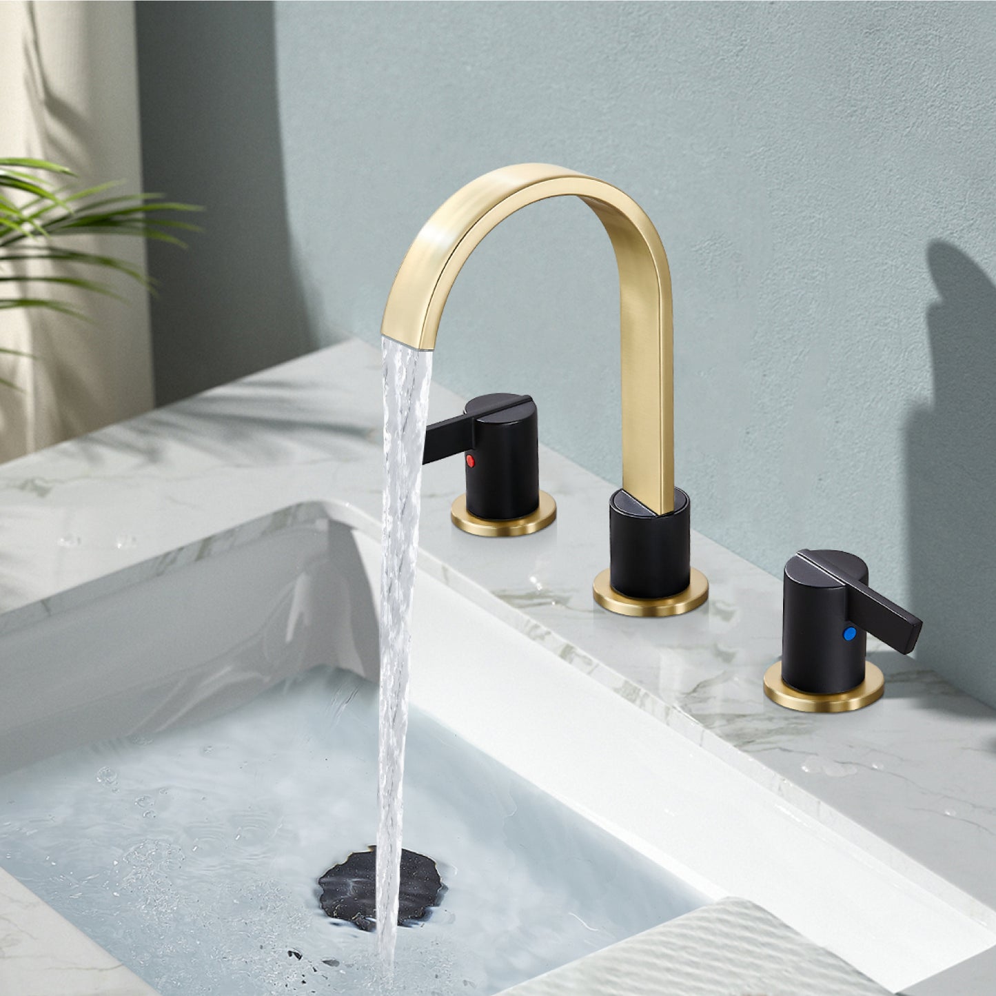 
                  
                    Midanya 8 inch Widespread Bathroom Sink Faucet,Modern Waterfall 3 Hole 2 Handles Bathroom Faucet 8" Vanity Faucets with Pop Up Drain and Water Supply Lines
                  
                