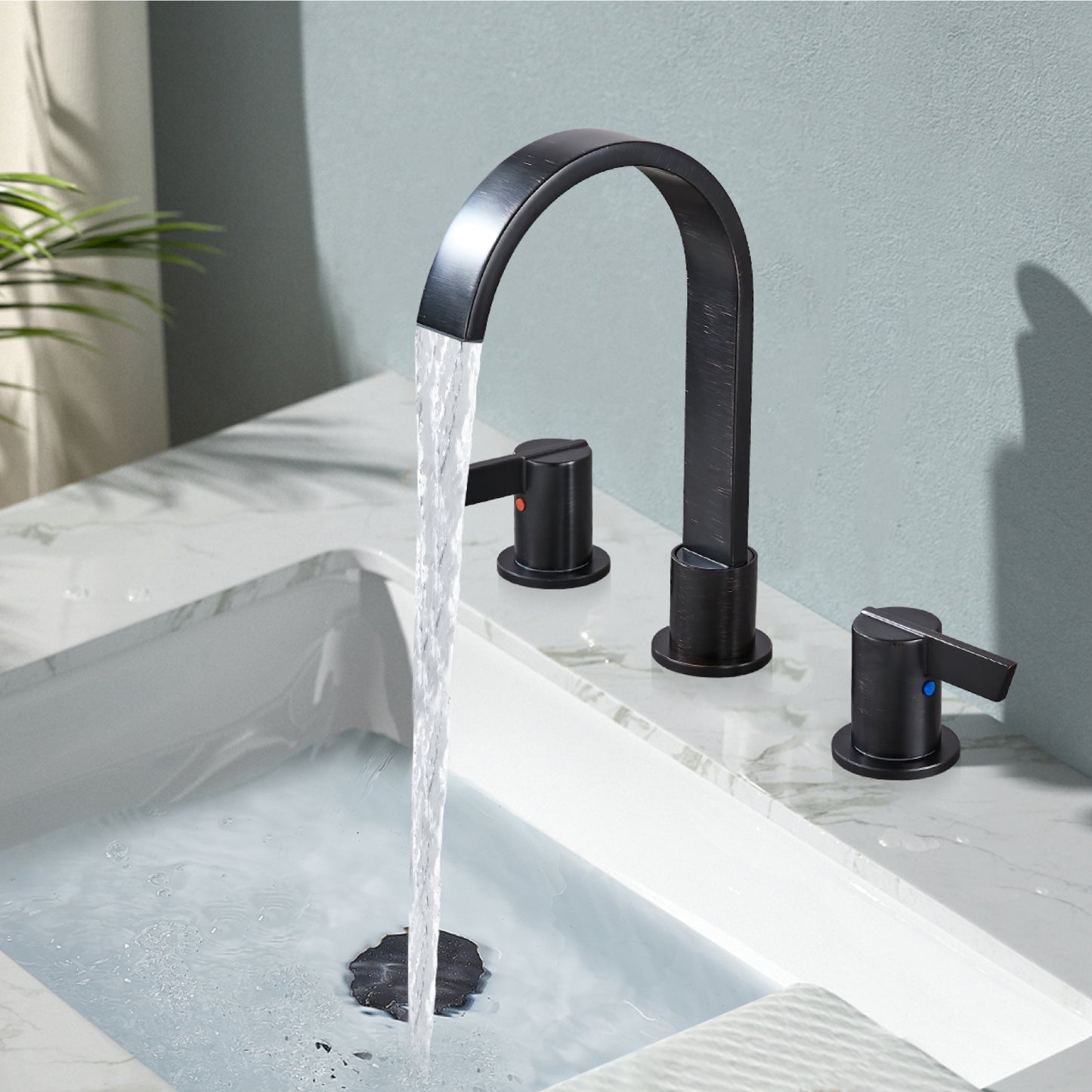 
                  
                    Midanya 8 inch Widespread Bathroom Sink Faucet,Modern Waterfall 3 Hole 2 Handles Bathroom Faucet 8" Vanity Faucets with Pop Up Drain and Water Supply Lines
                  
                