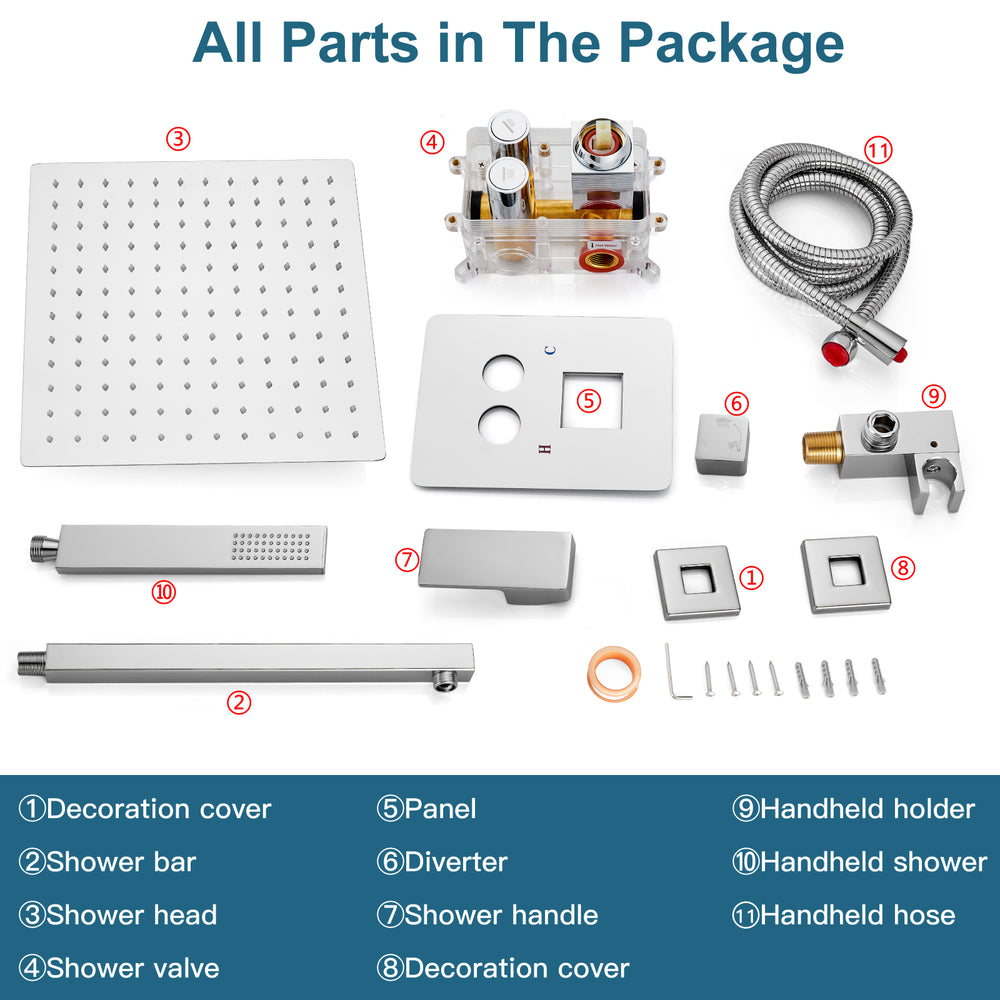
                  
                    Midanya Rain Shower System with Push Button Diverter Bathroom Luxury Shower Faucets Sets Complete, Handheld Shower Head and 12 Inch Shower Head with Rough-in Valve Trim Kits
                  
                