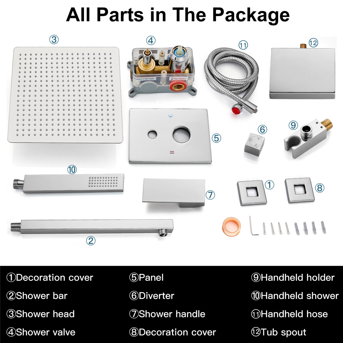 
                  
                    Midanya Rain Shower System Tub Shower Faucet Set 16 Inch Square Rainfall High Pressure Shower Head with Handheld Sprayer and Waterfall Tub Spout Rough-in Valve Shower Mixer Combo
                  
                