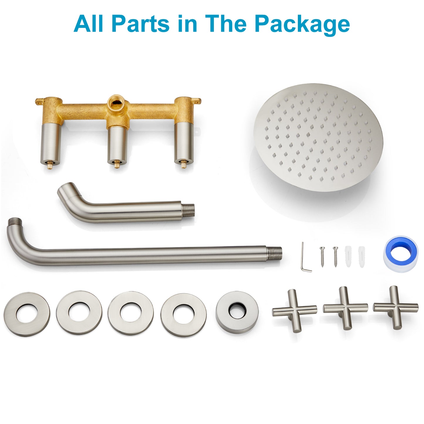 
                  
                    Midanya 3 Handle Tub Shower Faucet with Tub Spout,8-inch Rainfall Bathtub Rain Shower Faucet Set and Rough-in Valve Wall Mount Bathroom Trim Kit Shower System, Round Shower Head
                  
                