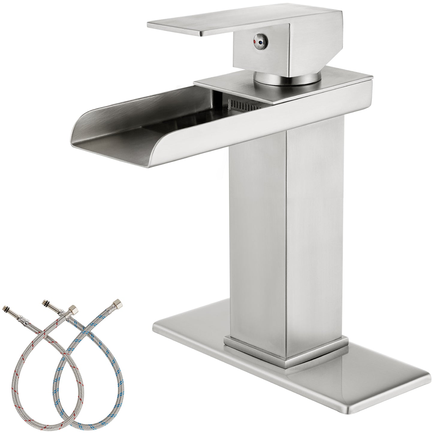 
                  
                    Midanya Waterfall Bathroom Faucet 1 Hole Single Handle Sink Vanity 4 inch Faucet Wide Mouth Spout with Deck Mount Plate & Water Supply Lines Hose Lavatory Modern Commercial Mixer Tap
                  
                