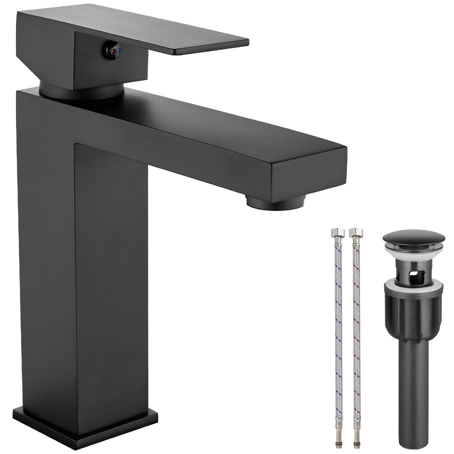 
                  
                    Midanya  Bathroom Faucet Single Handle Lavatory Vanity Sink Faucet with Pop Up Drain Stopper, Cover Plate and Water Supply Line Stainless Steel Mixing Tap for Bathroom Sink
                  
                