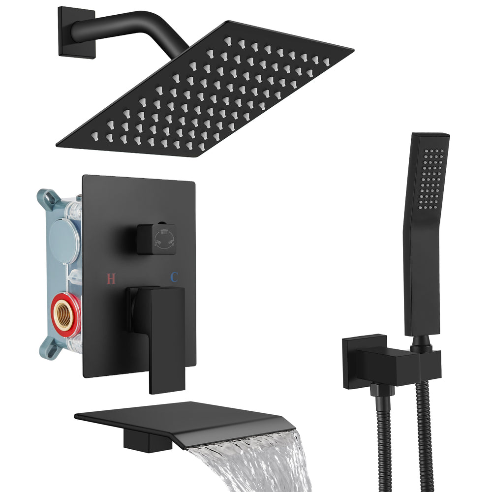 
                  
                    Midanya Rain Shower System Tub Shower Faucet Set 8 Inch Square Rainfall Shower Head with Handheld Sprayer and Waterfall Tub Spout Rough-in Valve Shower Mixer Combo
                  
                