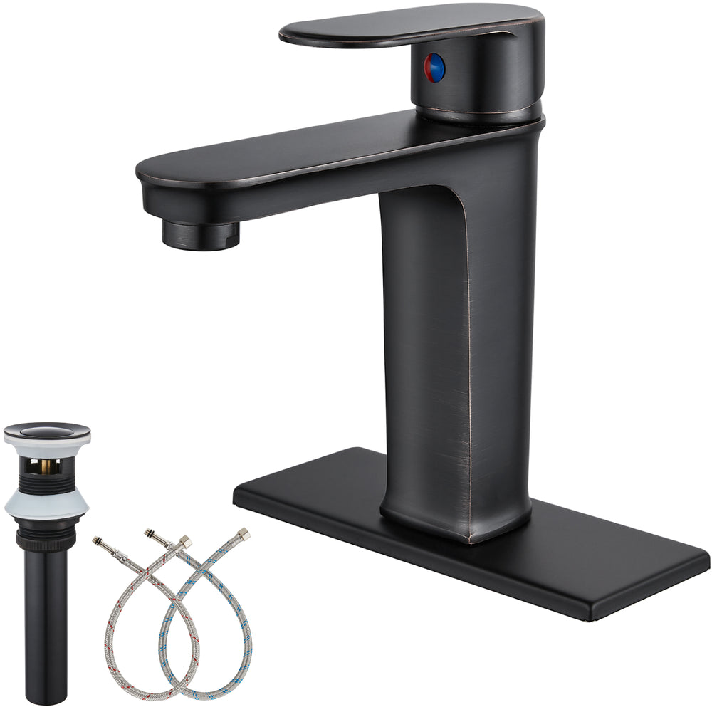 Midanya Bathroom Sink Faucet Single Handle Deck Mount Pop Up Drain with Overflow Included 1 Hole Lavatory Vanity Tap Drain Assembly Modern Commercial