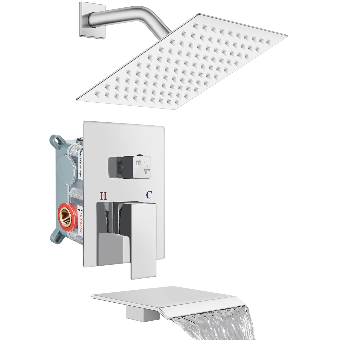 
                  
                    Midanya Tub and Shower Faucet Set Shower System with 8-Inch Rain Shower Head and Waterfall Tub Faucet Wall Mount Shower Valve and Trim Kit Included
                  
                