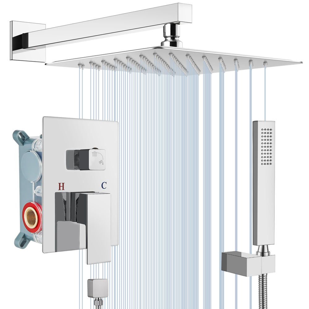Midanya  Bathroom Rain Shower System Shower Faucet Set Wall Mount 10 Inch Square Rainfall Shower Head High Pressure Shower Fixture with Handheld Sprayer Rough-In Valve and Trim Included