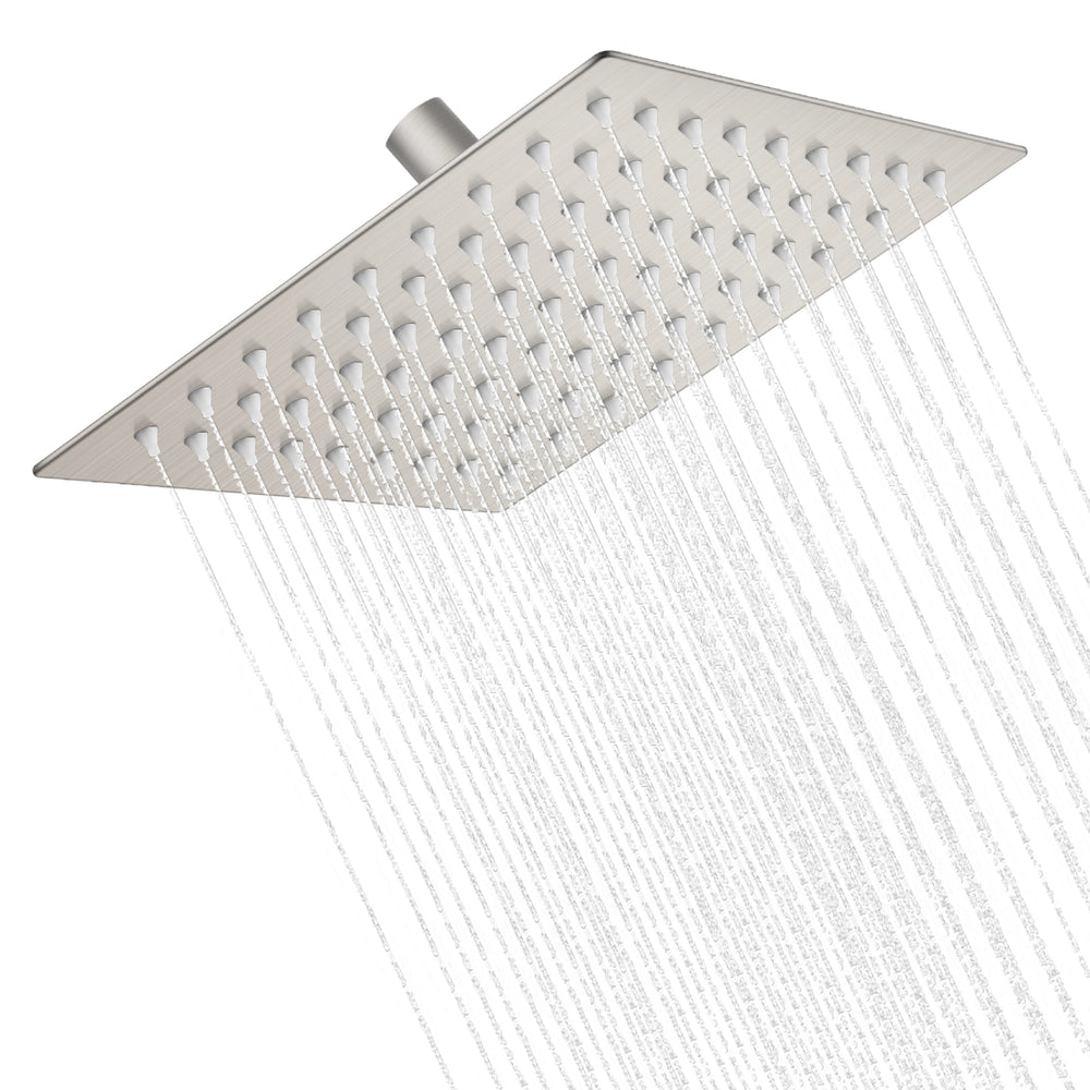 Midanya 8 inch Rainfall Shower Head Square Stainless Steel Rain Showerhead High Pressure Waterfall Crackproof Coverage with Silicone Nozzle 1/16" Ultra Thin Design Swivel Connector