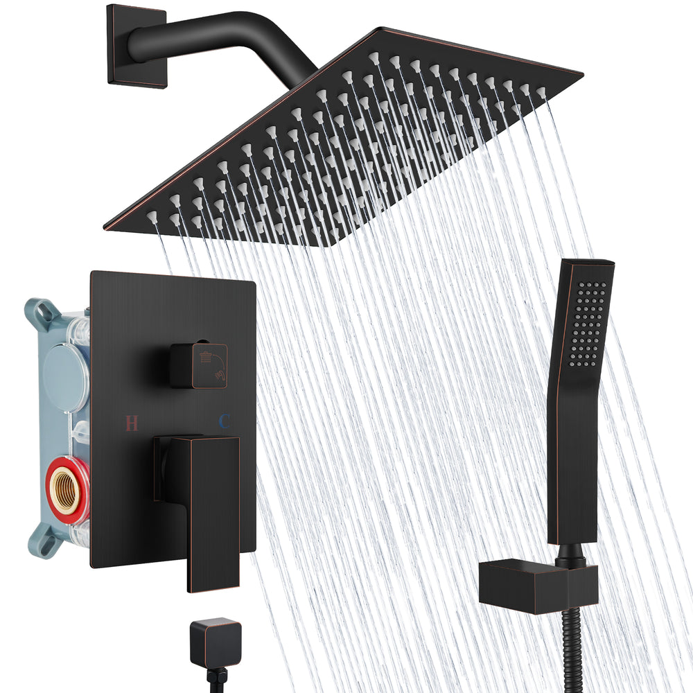 
                  
                    Midanya  Rain Shower System Wall Mount Shower Faucet Set 8 Inch Square High Pressure Showerhead with Hand Sprayer Rough-In Valve Body and Trim Included Mixer Shower Combo Set Bathroom
                  
                