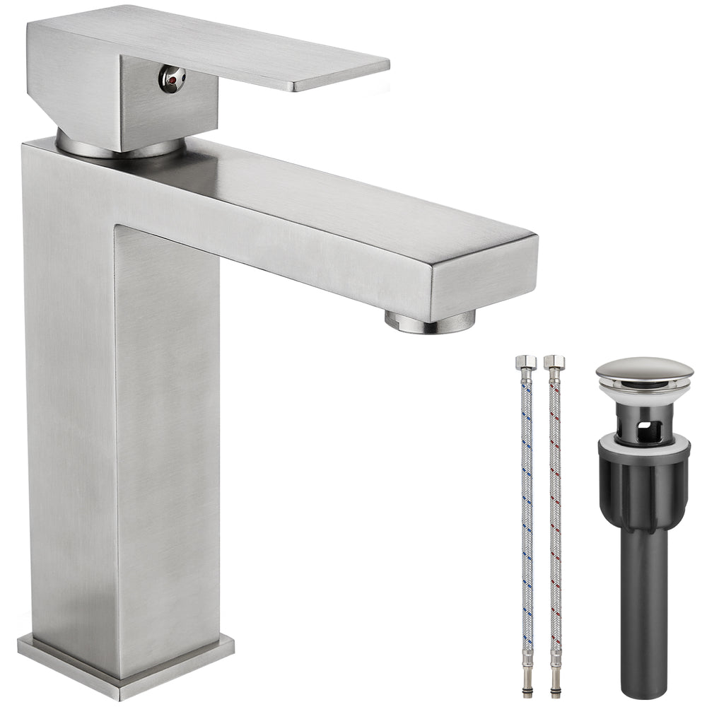 
                  
                    Midanya  Bathroom Faucet Single Handle Lavatory Vanity Sink Faucet with Pop Up Drain Stopper, Cover Plate and Water Supply Line Stainless Steel Mixing Tap for Bathroom Sink
                  
                