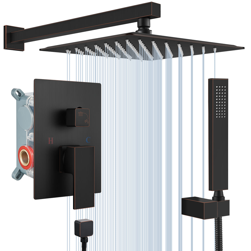 Midanya  Bathroom Rain Shower System Shower Faucet Set Wall Mount 10 Inch Square Rainfall Shower Head High Pressure Shower Fixture with Handheld Sprayer Rough-In Valve and Trim Included