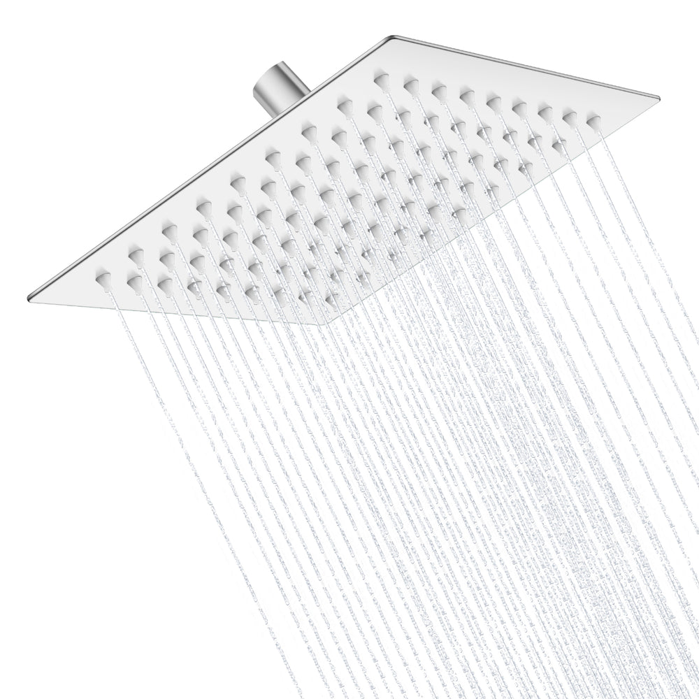 Midanya 8 inch Rainfall Shower Head Square Stainless Steel Rain Showerhead High Pressure Waterfall Crackproof Coverage with Silicone Nozzle 1/16" Ultra Thin Design Swivel Connector