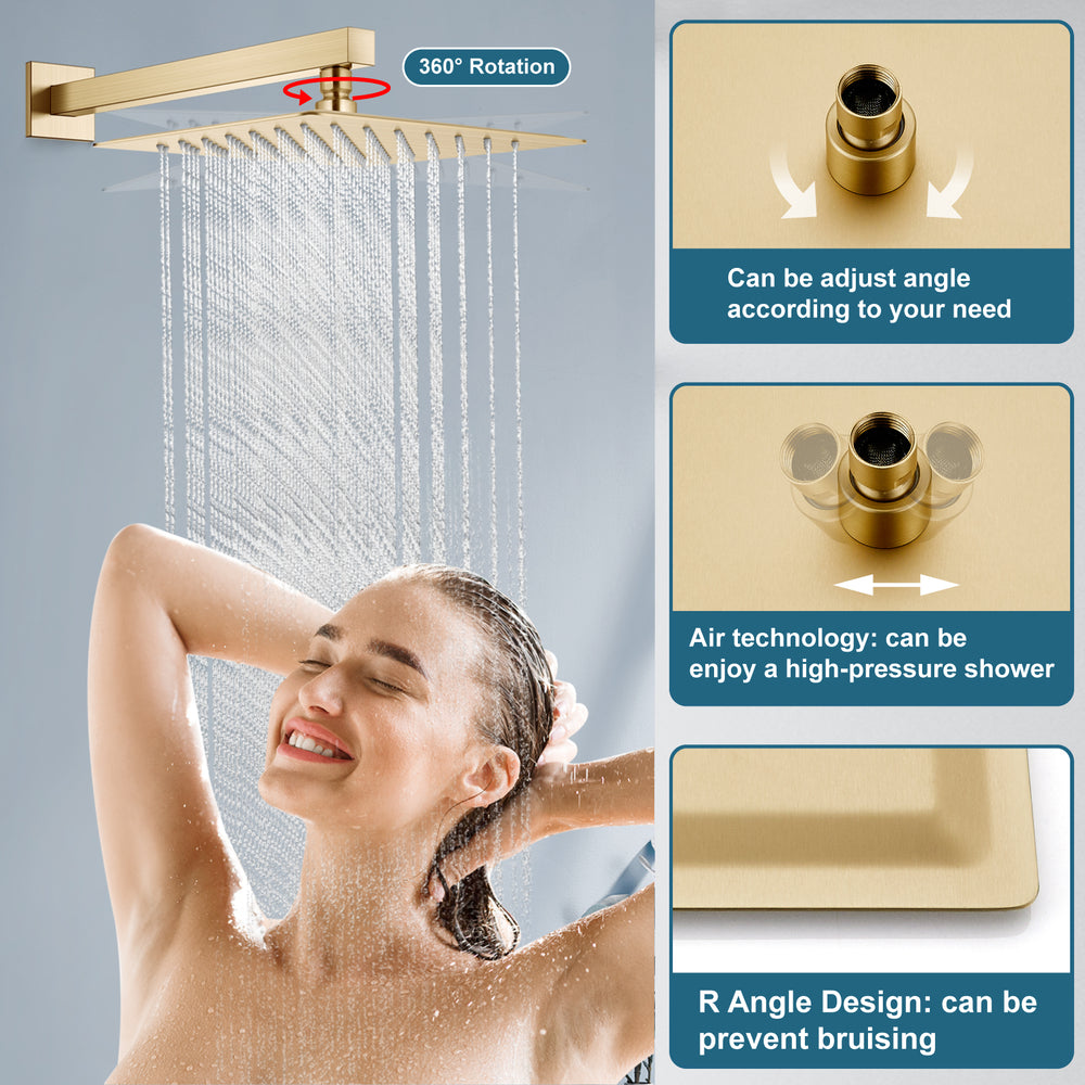 Midanya Rain Shower System 12 Inch Square Rainfall High Pressure Shower Head Wall Mount Shower Faucet Set with Hand Sprayer and Rough-in Valve Trim Kit Bathroom Mixer Shower Combo Set
