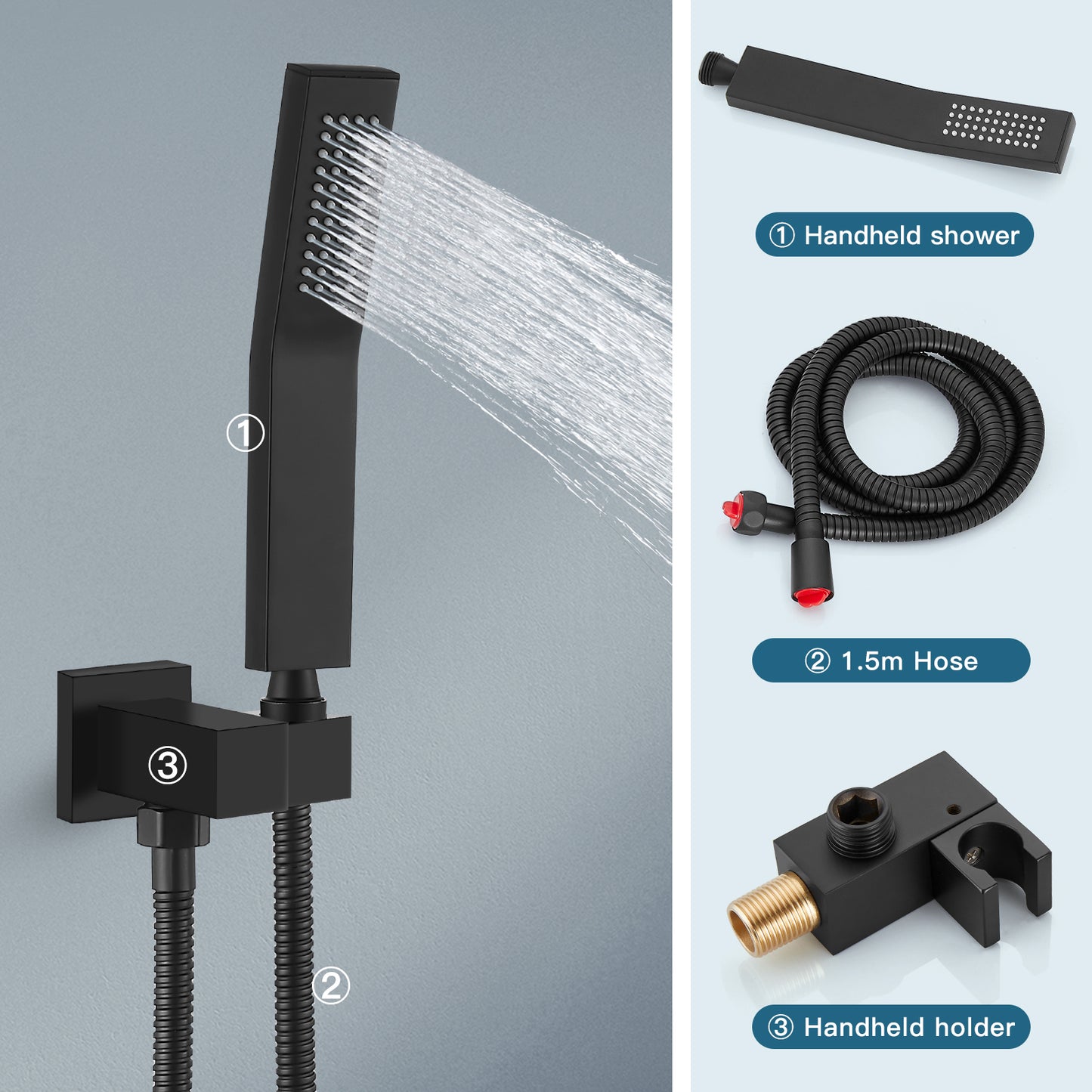 
                  
                    Midanya Bathroom Shower Handheld Spray Curved SUS304 Stainless Steel High Pressure Wall Mount with Wall Connector, Shower Holder and 60-inch Flexible Shower Hose Hand Shower Set
                  
                