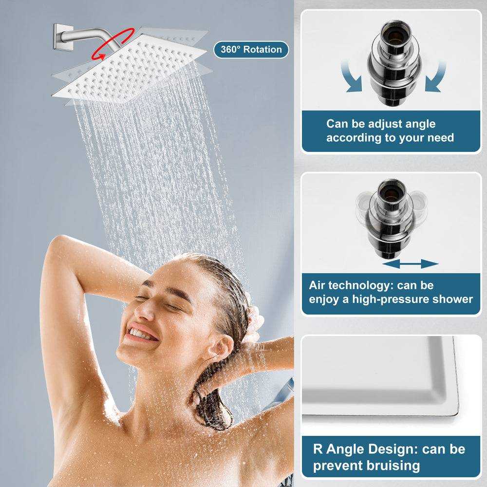 
                  
                    Midanya Rain Shower System Wall Mount Shower Faucet Set 8 Inch Square High Pressure Showerhead with Hand Sprayer Rough-In Valve Body and Trim Included Mixer Shower Combo Set Bathroom
                  
                