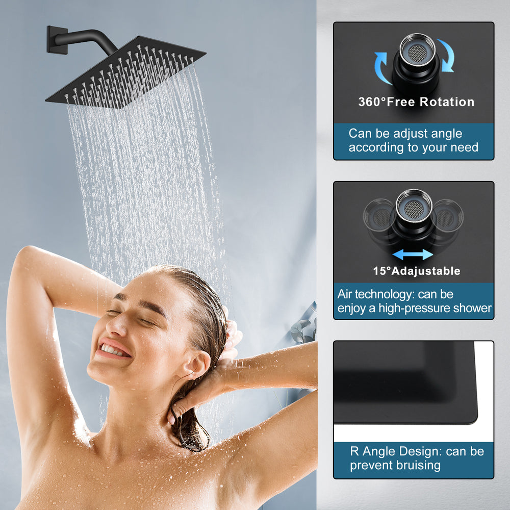 Midanya Rain Shower System Tub Shower Faucet Set 8 Inch Square Rainfall Shower Head with Handheld Sprayer and Waterfall Tub Spout Rough-in Valve Shower Mixer Combo