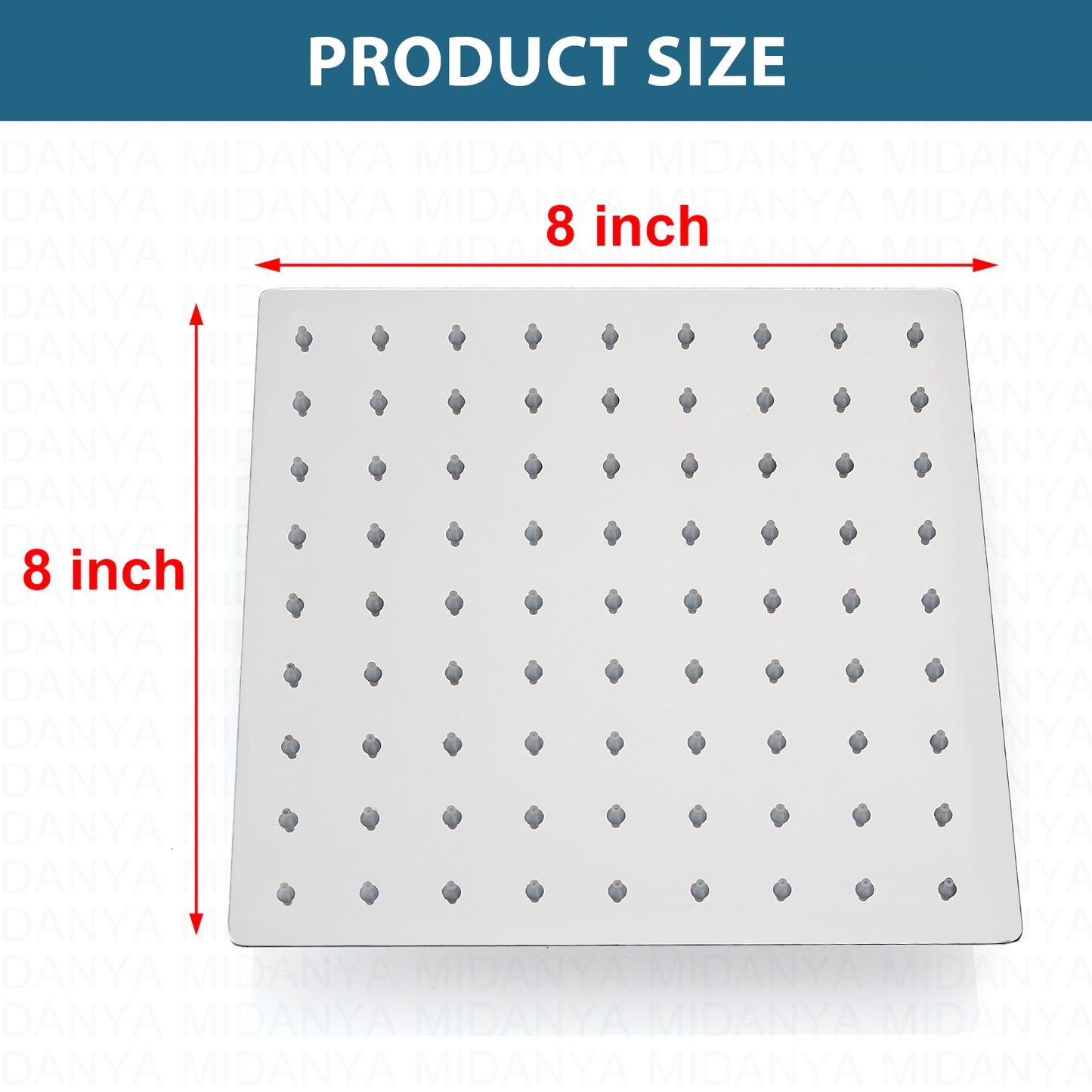 
                  
                    Midanya 8 inch Rainfall Shower Head Square Stainless Steel Rain Showerhead High Pressure Waterfall Crackproof Coverage with Silicone Nozzle 1/16" Ultra Thin Design Swivel Connector
                  
                