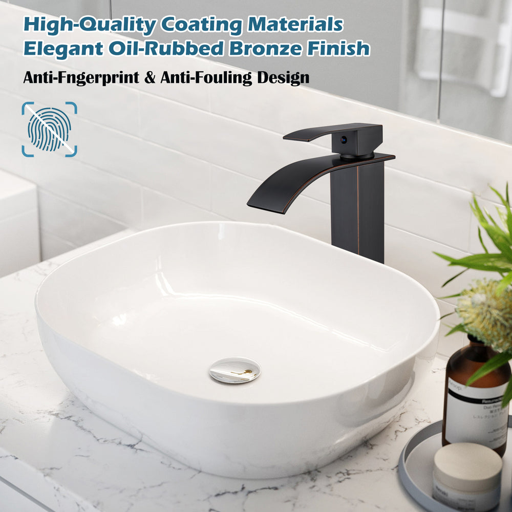 
                  
                    Midanya Waterfall Bathroom Bowl Vessel Sink Faucet Tall Single Handle Single Hole Deck Mount Mixer Tap with Large Rectangular Spout Sink Faucet Lavatory Vanity
                  
                